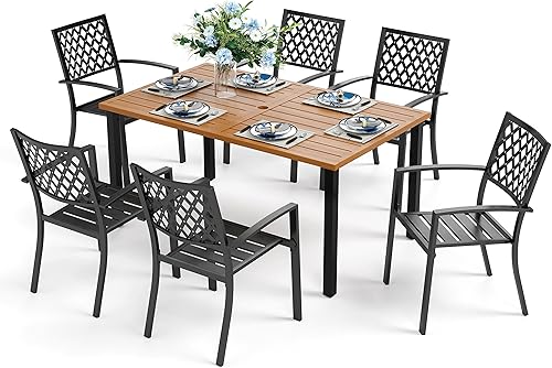 Miniatura 8 de HERA'S HOUSE Juego de comedor de patio de 7 piezas para 6, 6 sillas de metal, 1 mesa de comedor y sillas de metal de gran superficie con aspecto de
