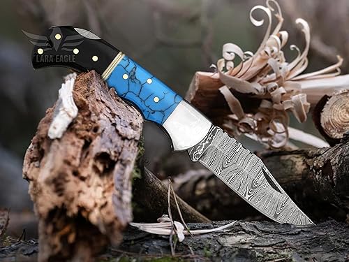 Vista 13 de Navaja de bolsillo personalizada de Damasco para hombres, cuchillos de caza plegables hechos a mano de acero sólido de 133 capas con afilador