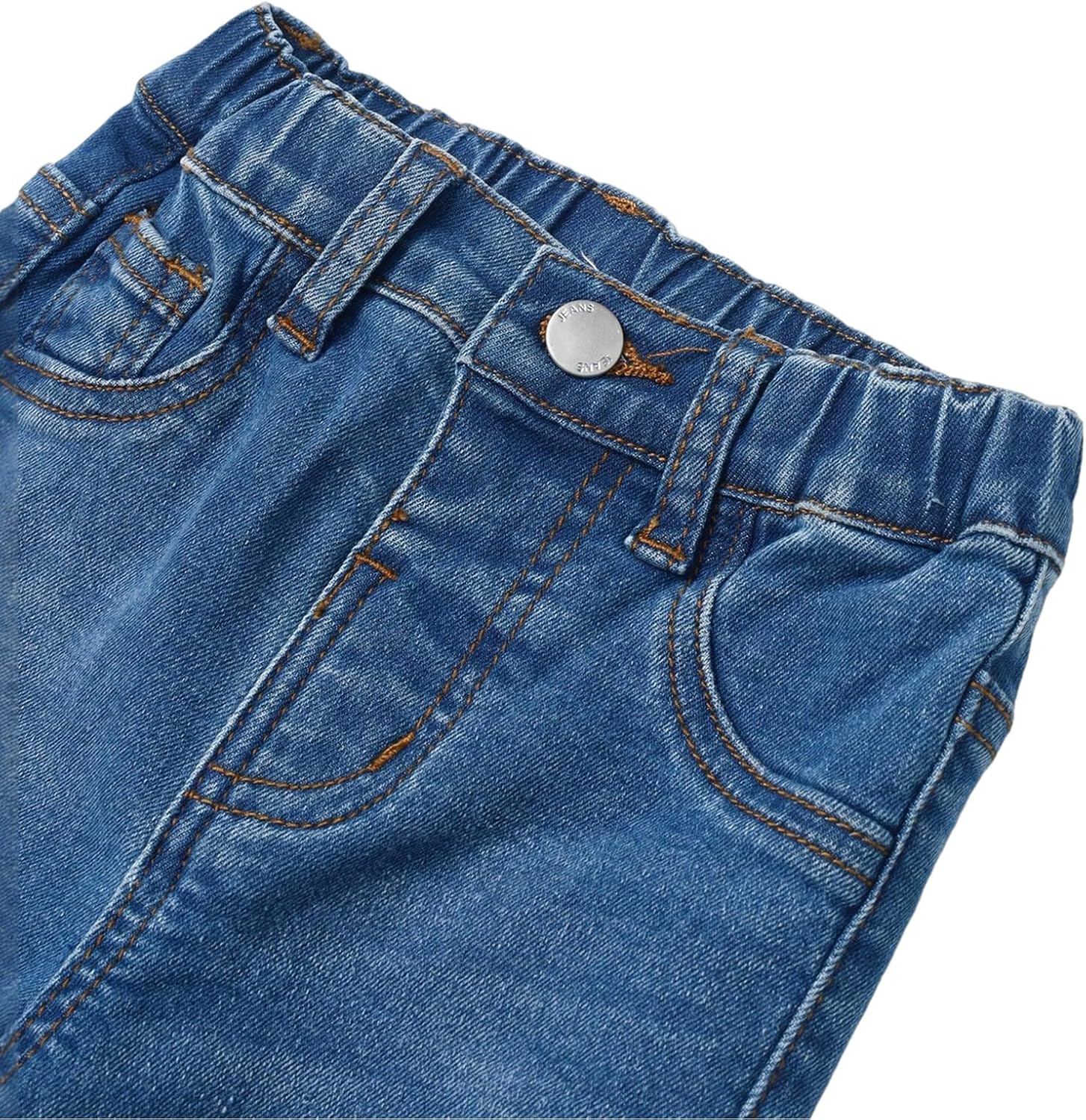 Girls Stretch Denim Jeans 3 Pack, Elastic Waist Skinny Jeans for Girls 4-7 Years Dark Blue, Medium Blue, Light Blue - Image 3