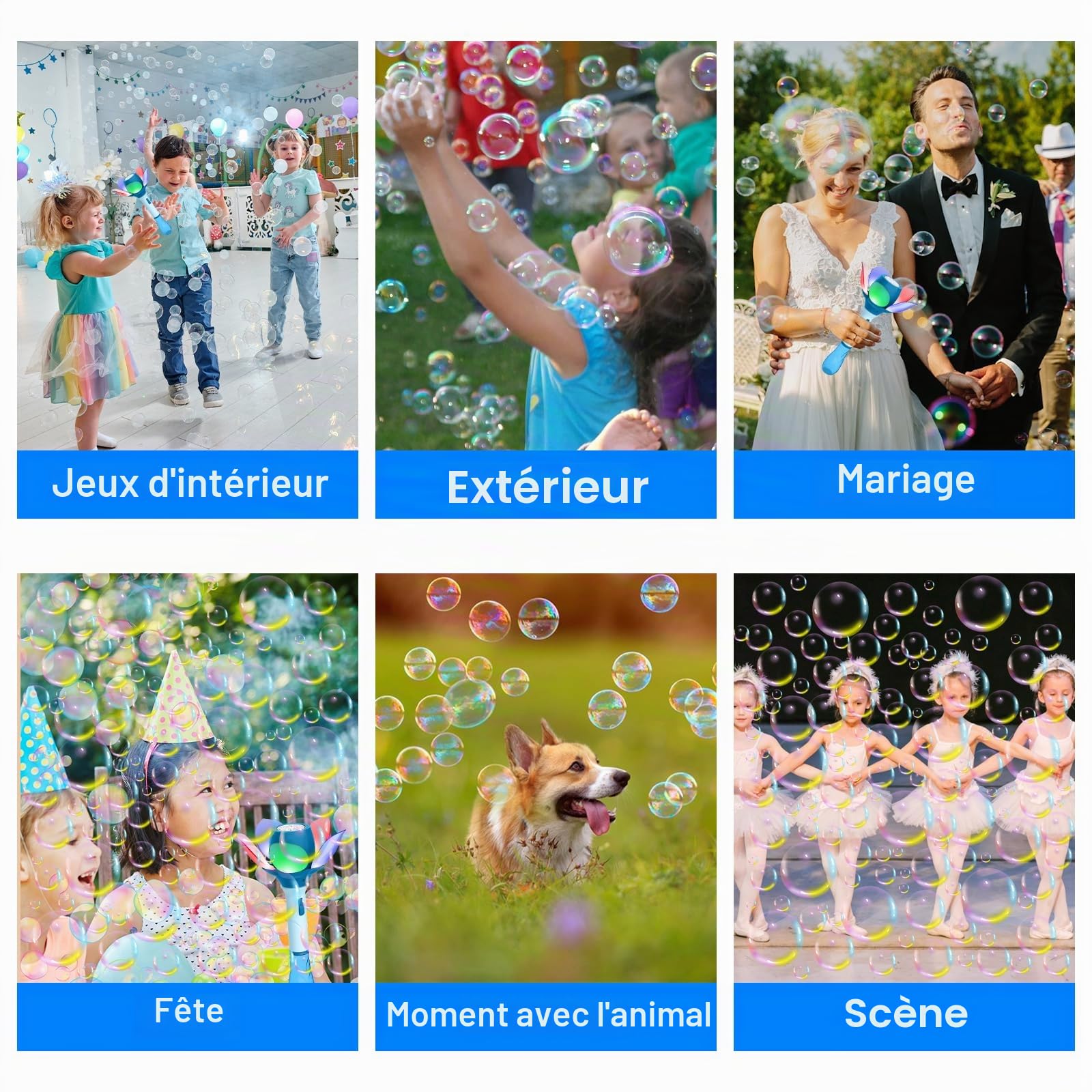 Machine à Bulles pour Enfants Lotus Jouet à Bulles Automatique avec 120ml Solution à Bulles & Lumières, Rechargeable pour Fête Anniversaire Mariage