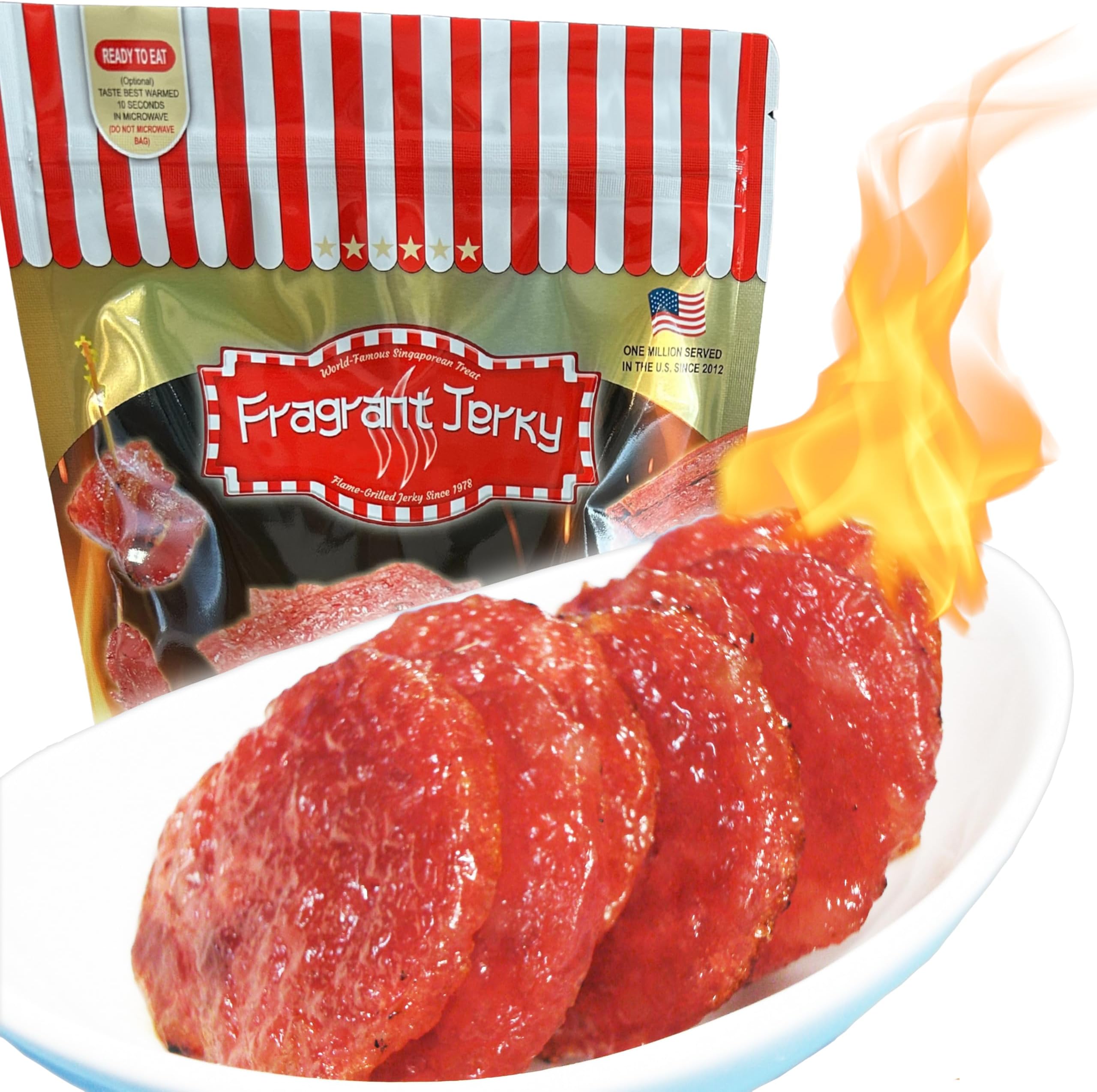 Singapore Street Food, Fire-Grilled Tender Pork Jerky (Original Flavor - Medallion Shaped 4oz) *Fresh Grilled to Order *Shipped the Same Day *L.A. Times "Handmade Gift" Winner