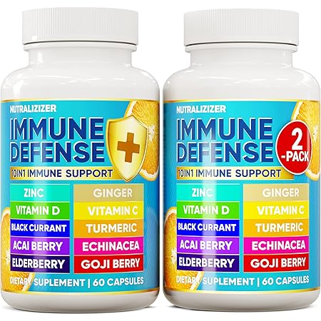 (2 Pack) 10 in 1 Immune Defense Pills - D3 Vitamin 5000 IU, 1000 mg Vitamin C and Zinc 50 mg - Overall Health and Immunity Booster - Immune Support Supplement with Elderberry, Echinacea, Ginger Root