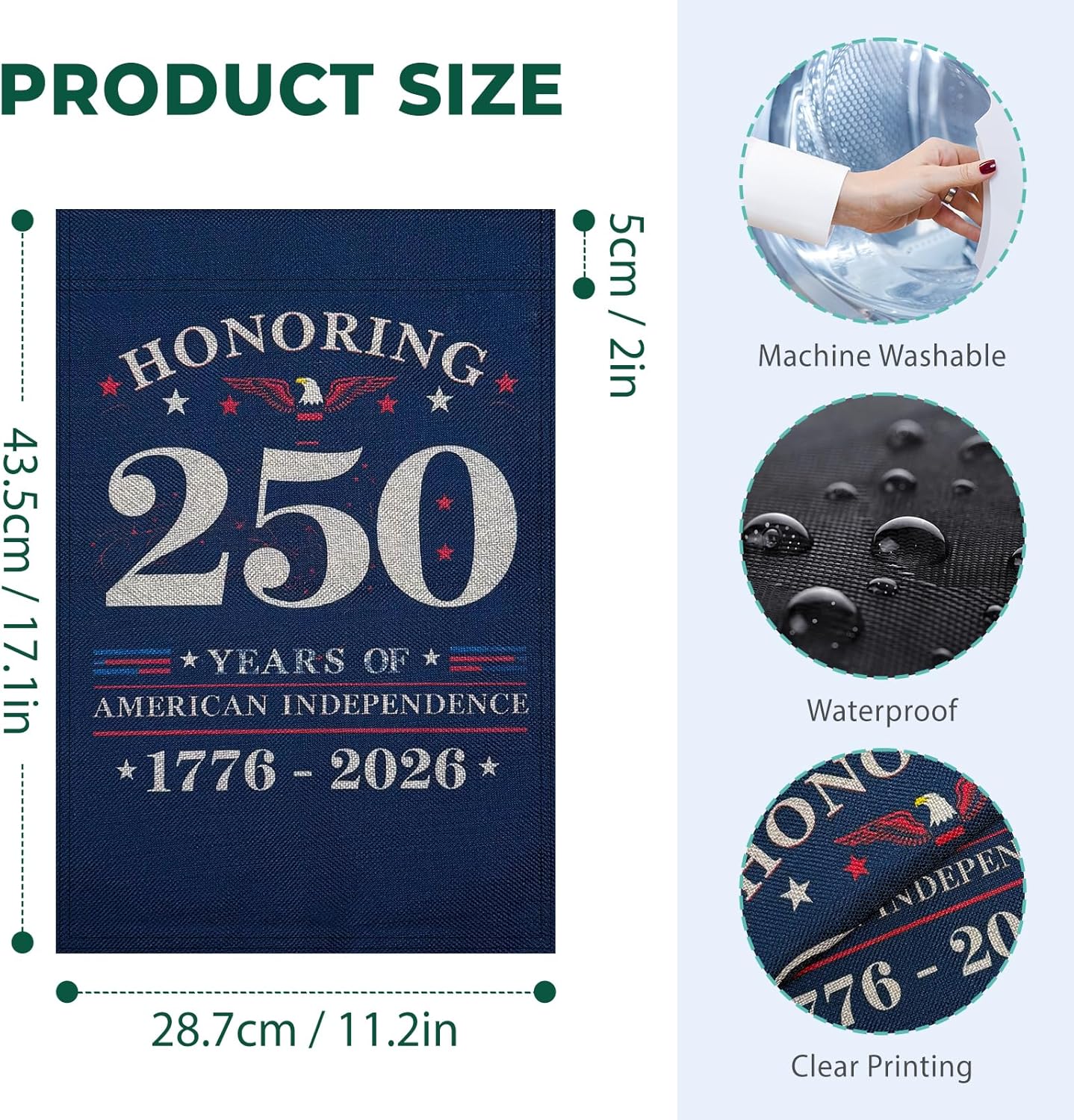 250th Anniversary Garden Flag, 11x17 Inch, Double Sided Linen, Honoring 250 Years American Independence 1776-2026, Navy Blue, Outdoor Yard Flag, July 4th Patriotic Decor - Image 6