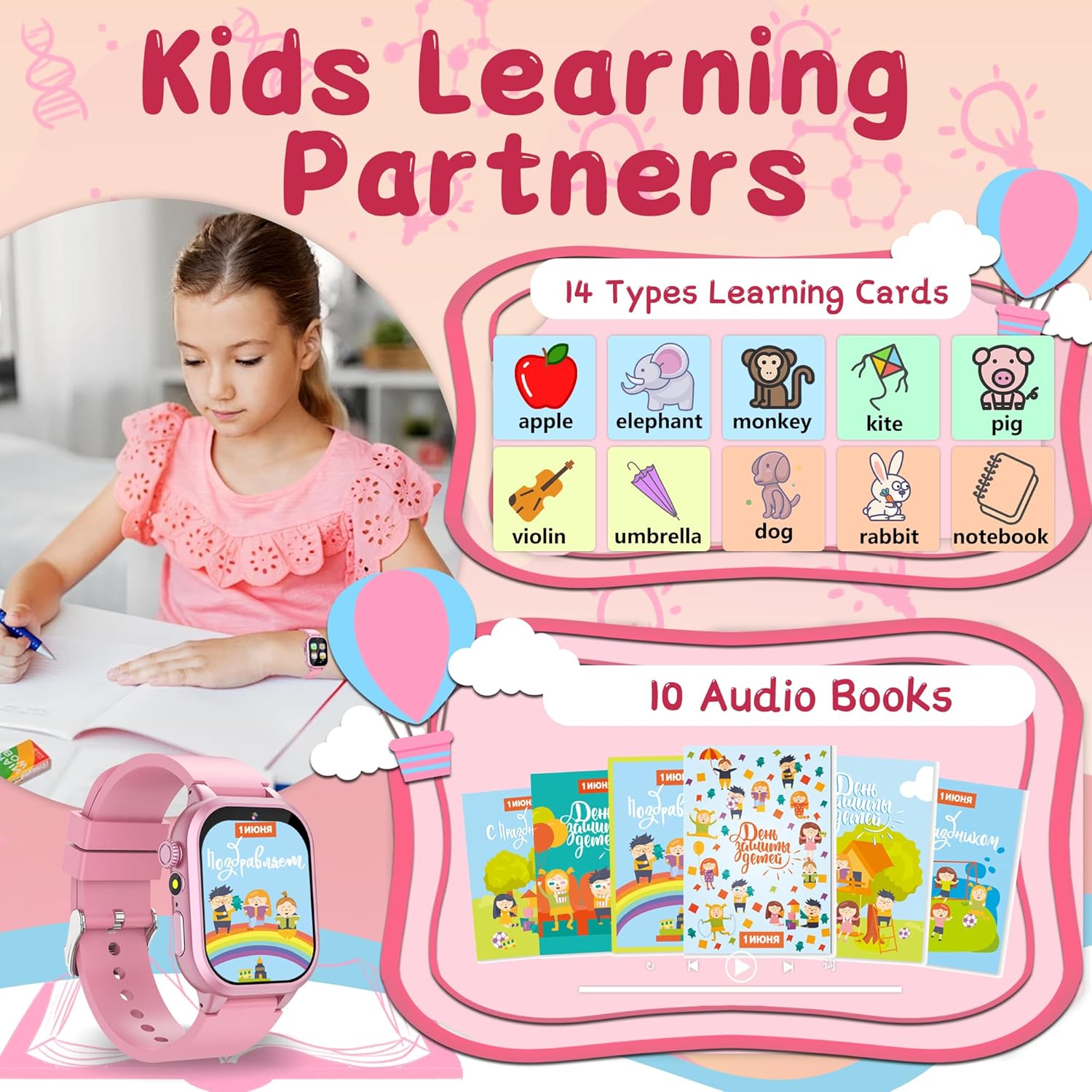 Kids Smart Watch 32 Games, 3 Sports Pedometer, Audio Books & Study Cards, School Mode, Alarm Clock, Fun Camera, 13 Habit Tracking, Flashlight, Kids Christmas Birthday Gift, Smartwatch for Boys Girls