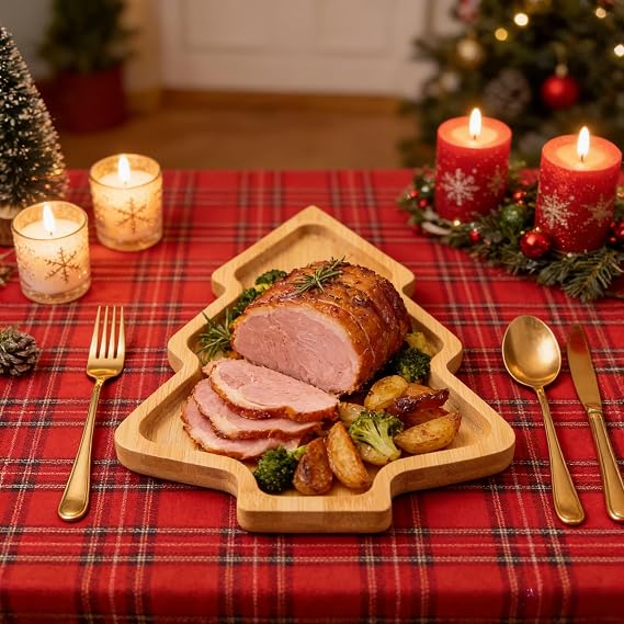 Christmas Tree Wood Serving Platters, Wooden Xmas Cutting Board Fruit Tray Holiday Cheese Board Xmas Tree Sushi Serving Tray Dessert Candy Dish