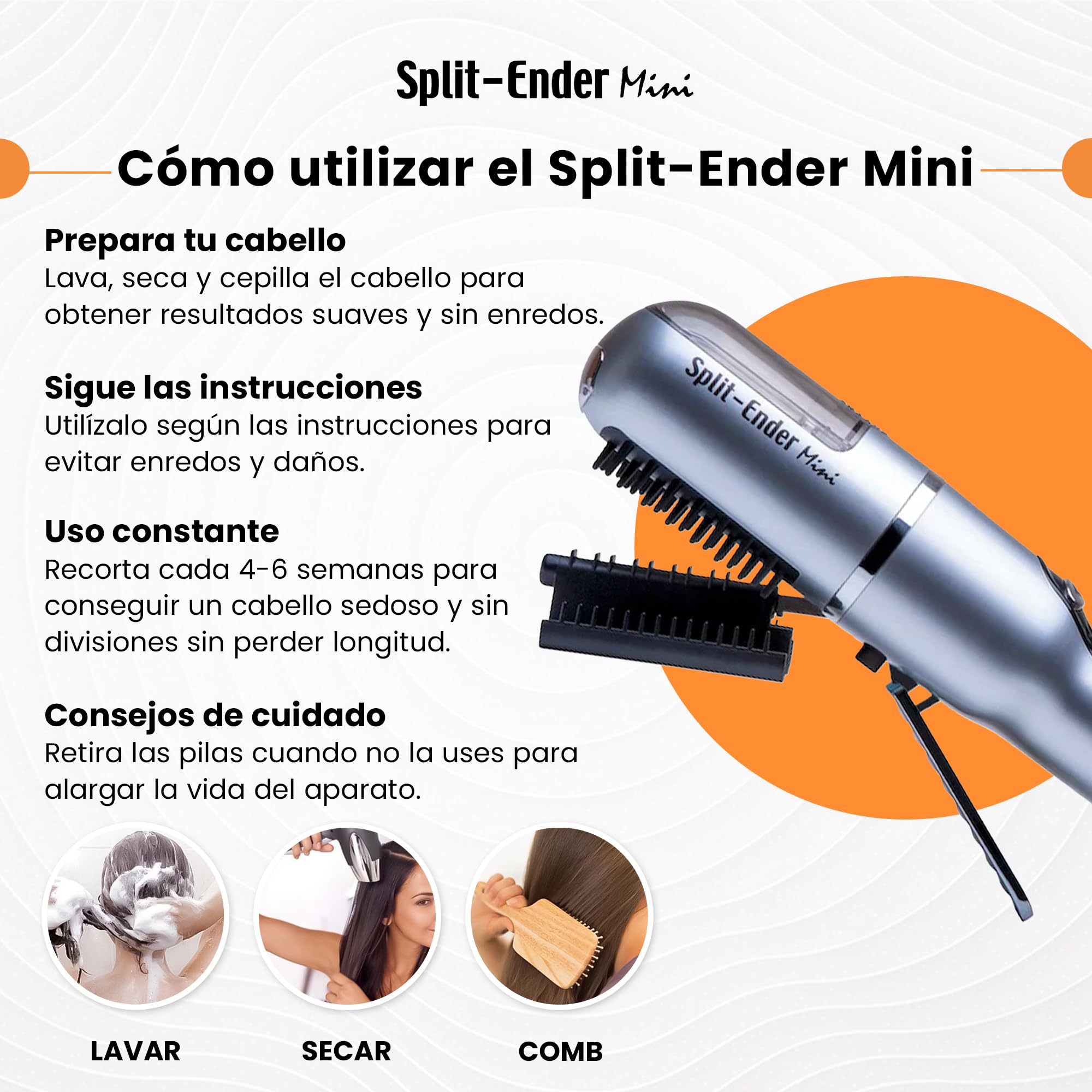Split Ender Mini la Original - Cortapelos inalámbrico de puntas abiertas - Plateado