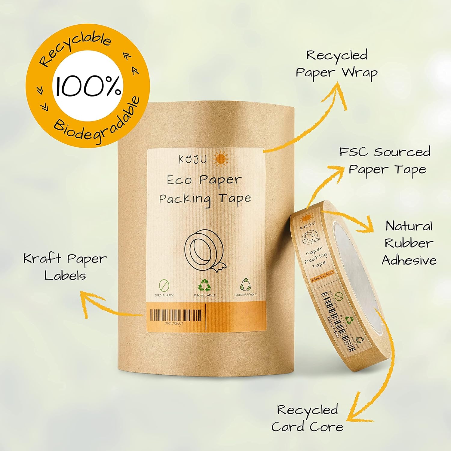Koju Kraft Paper Packing Tape 24mm x 50m, Brown - Image 4