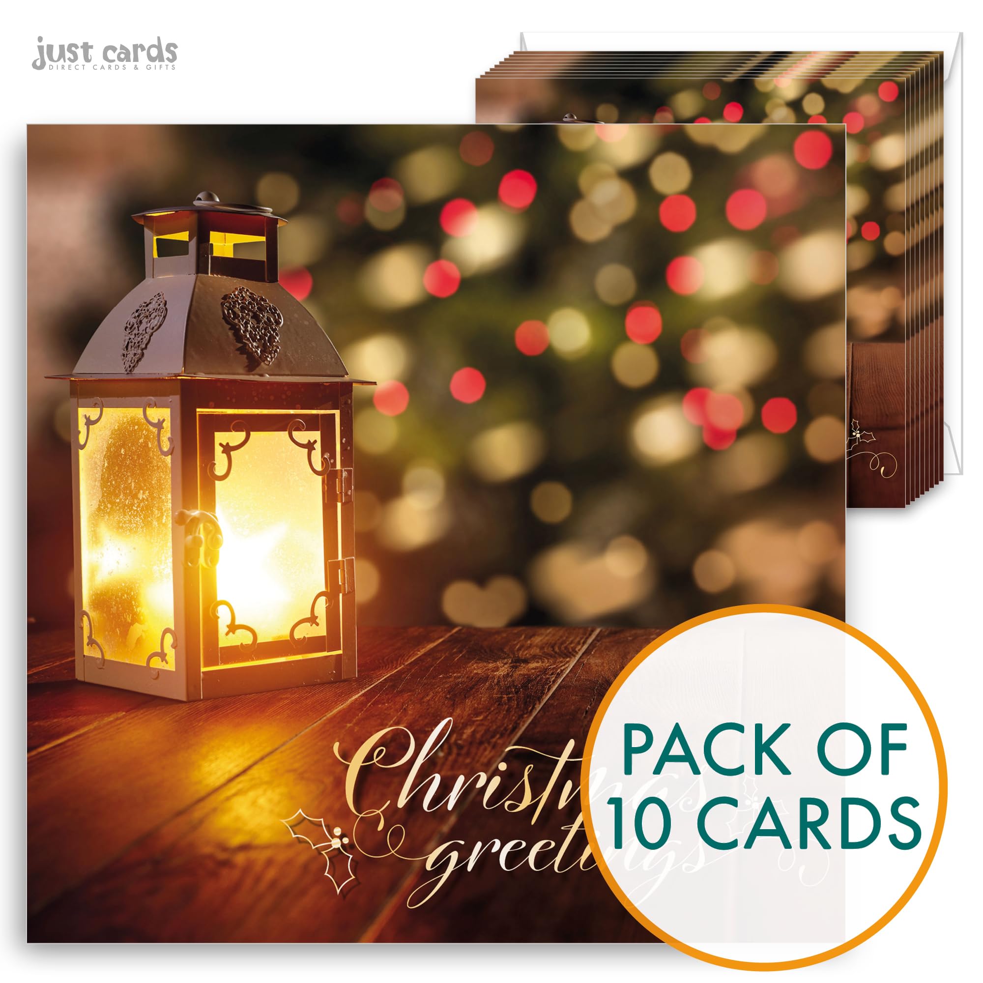 Christmas cards pack, Lantern, 10 Christmas cards 2025 with 10 white envelopes, Designed, printed and hand-packed in the UK - Image 2