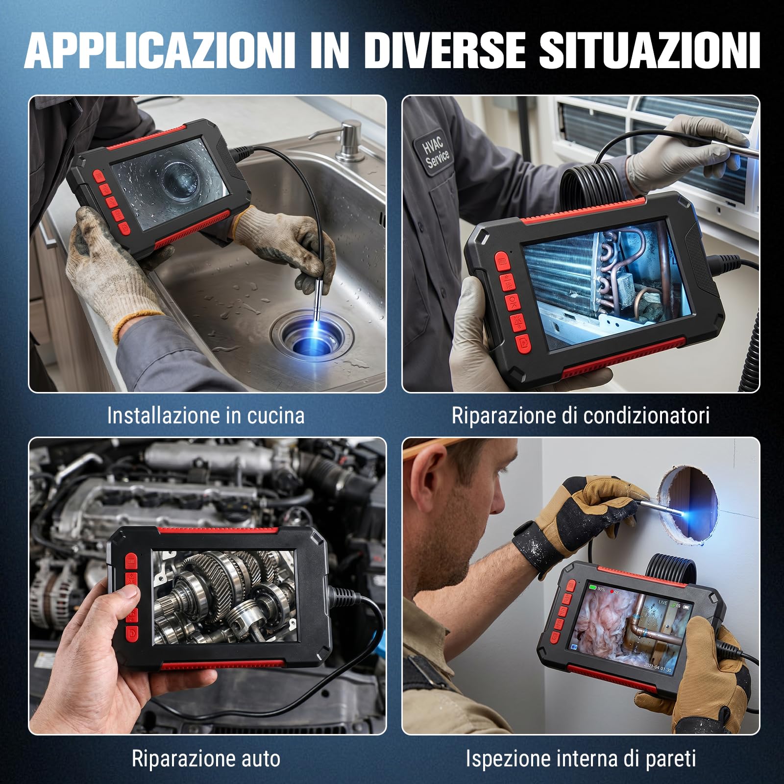 Endoscopio Industriale P40, Fotocamera Borescope 3,9 Mm con Telecamera di Ispezione HD 4,3 ", 1080p HD, IP67 Impermeabile per Motore Automobilistico, Gasdotto, Sistemi di (5m)
