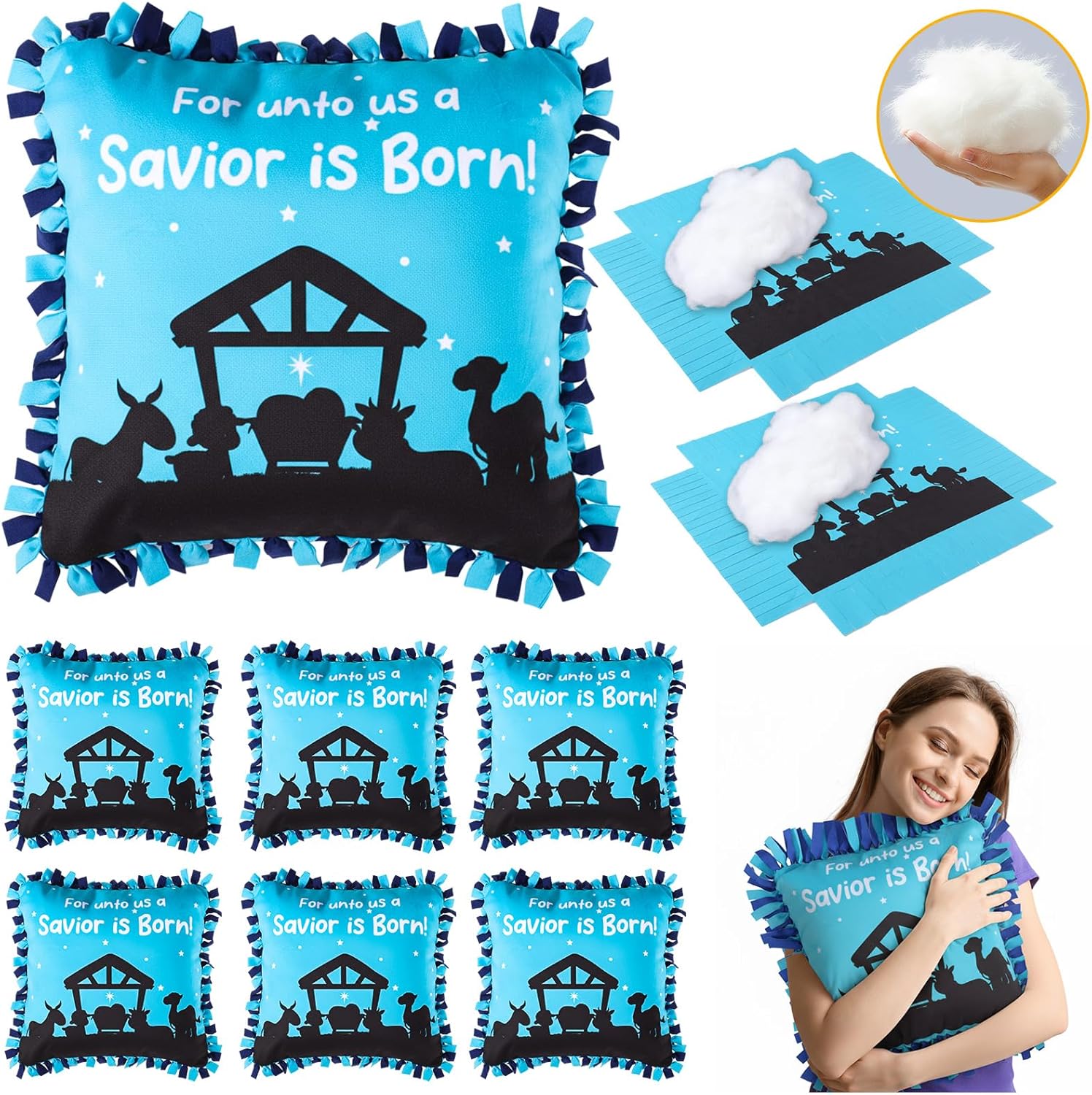 6 Sets Nativity Tied Pillow Craft Kits DIY Christmas Nativity Crafts Gifts Christian Religious Pillow DIY Art for Holy Night Christmas Party Fun Home Activities