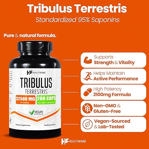 Miniatura 5 de Tribulus Terrestris 32,500 mg  200 Cápsulas  Suplemento herbario de alta potencia  Apoya el bienestar  Sin OMG  Sin gluten