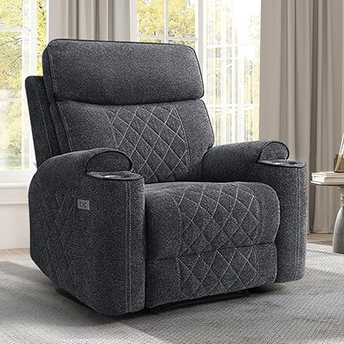Miniatura 8 de EBELLO Juego de sofá reclinable eléctrico, sillón reclinable eléctrico de tela y sofá de 3 plazas con portavasos, puertos de carga USB Tipo-C y Gris