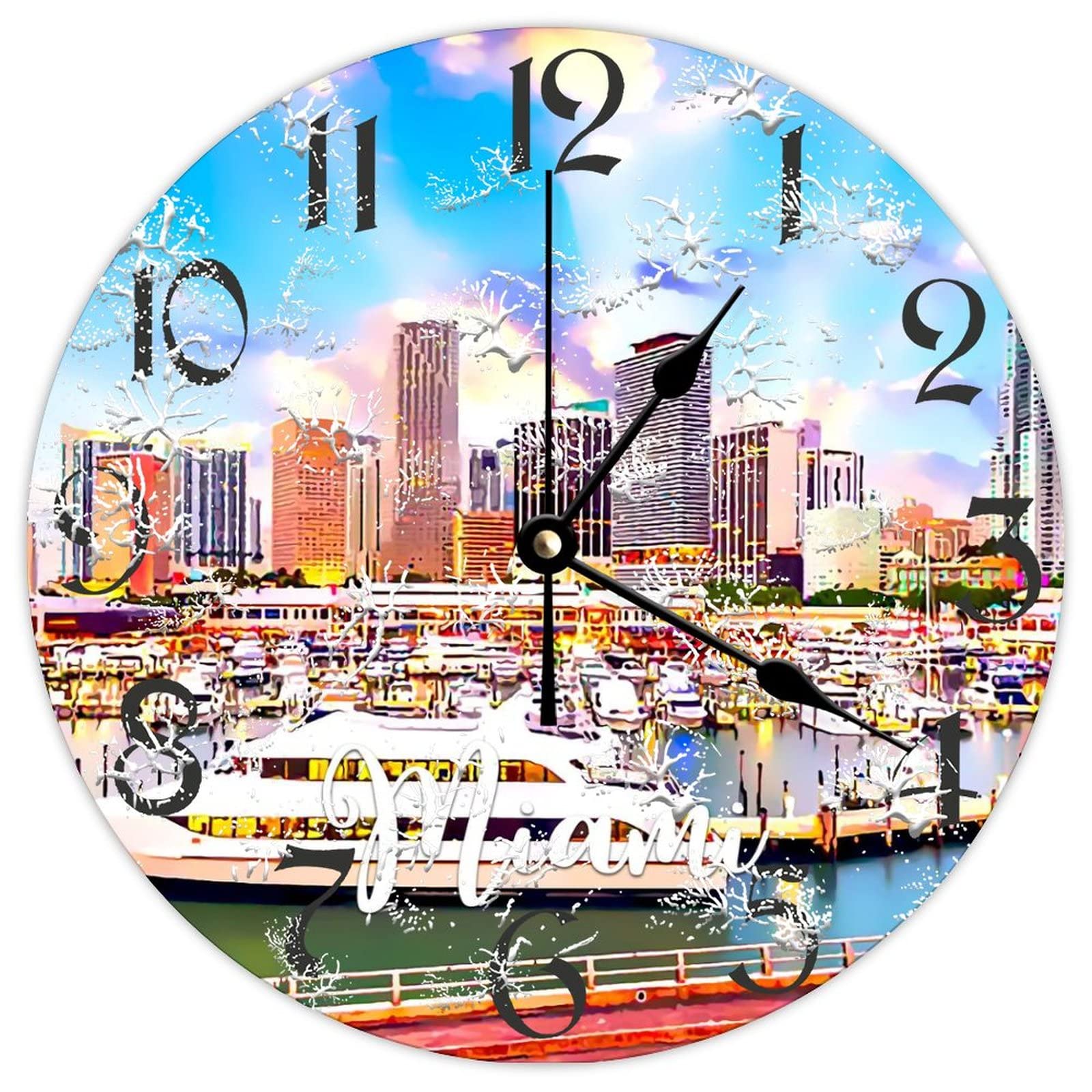 Horloge murale ronde en bois Miami de 38 cm style rétro vintage