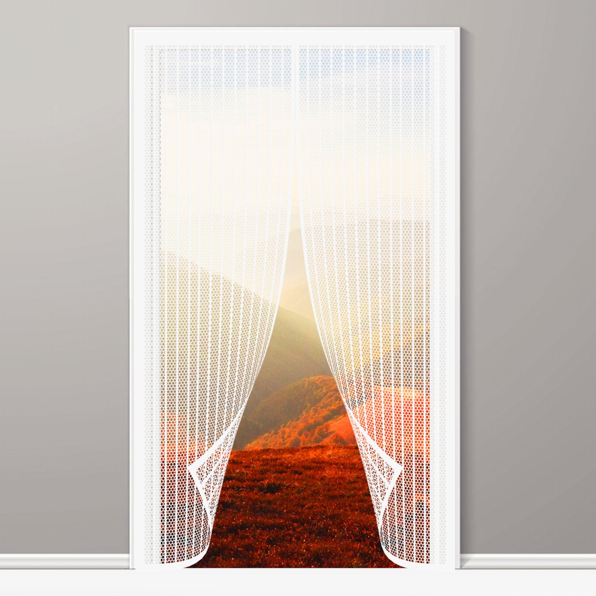 Fly Screen Door Magnet 105 x 209 cm Mesh Curtain No Drilling Powerful Magnet & Full Frame Magic Tape for Patio Balcony, White