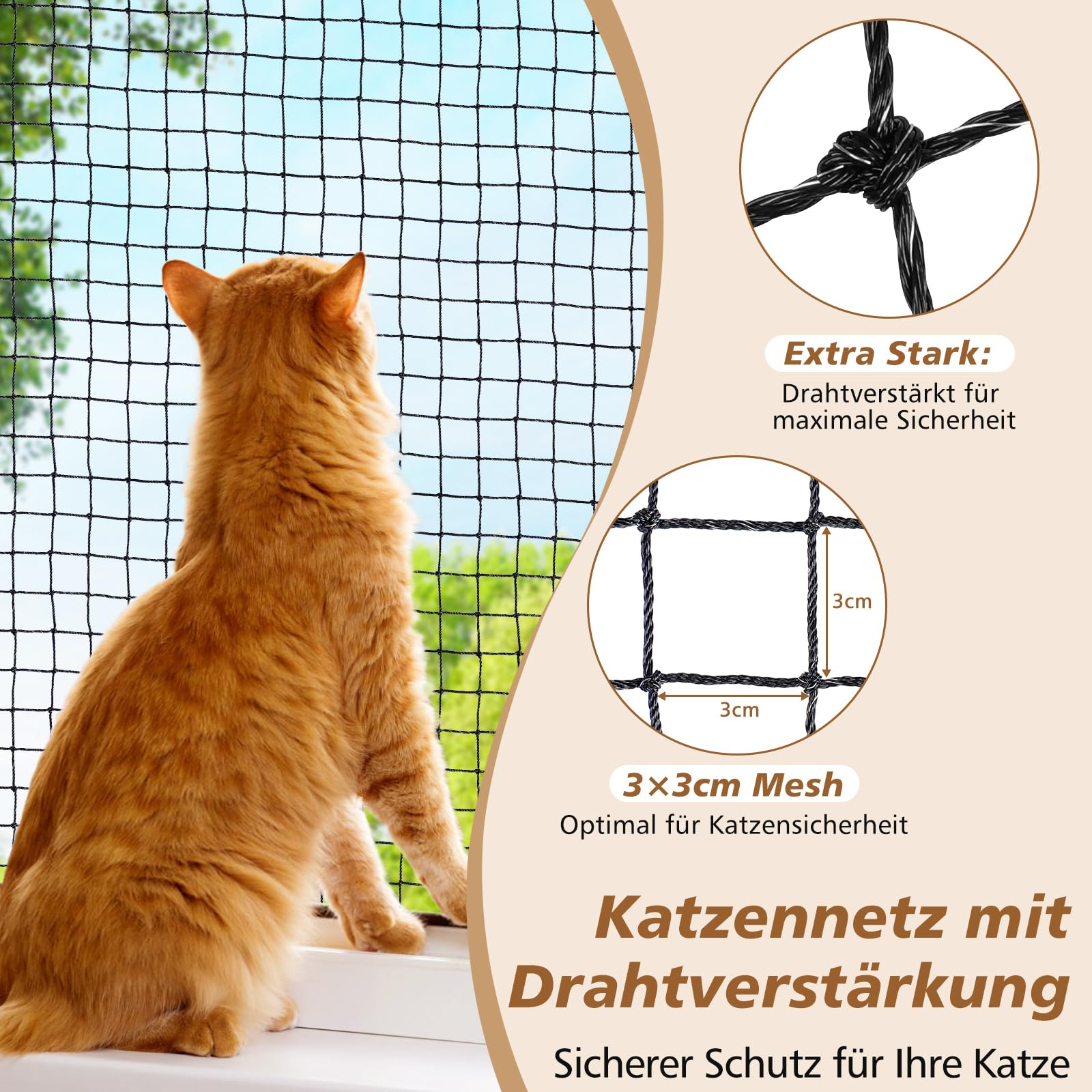 Aystkniet Red para gatos para balcón, sin taladrar, incluye gancho adhesivo y adhesivo de silicona, 10 × 3 m, red para gatos reforzada, resistente a los rayos UV, para ventanas, terrazas y puertas