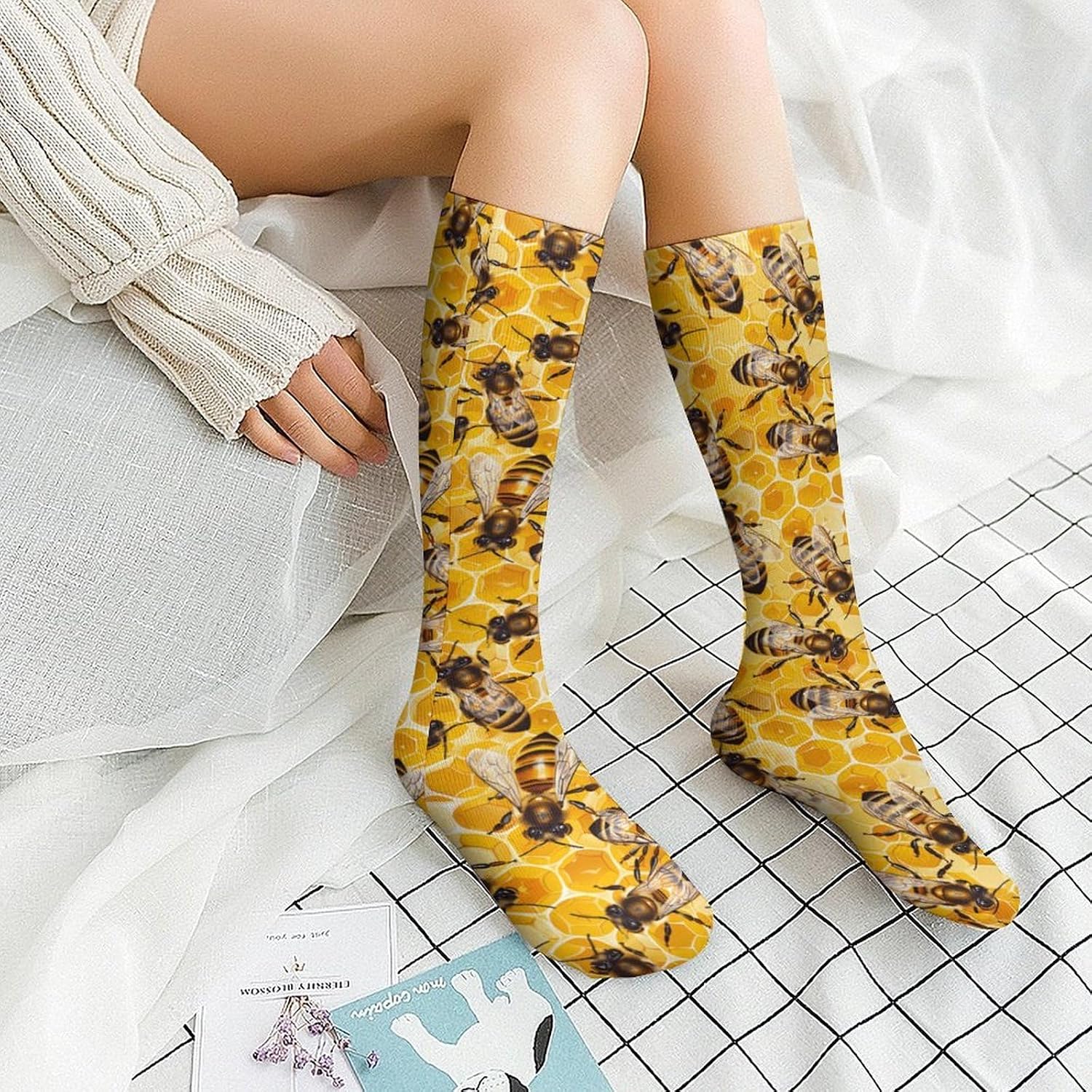 Ho-neys-Bees Hive Knee High Socks Casual Long Stockings Over Calf Sock Tube for Women Men