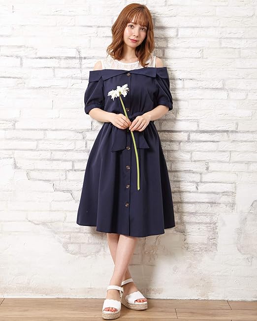 Amazon Co Jp イング Ingni レースレイヤーオフショル ワンピース 1191 コン M 服 ファッション小物