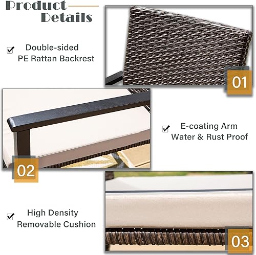 Miniatura 4 de Sophia & William Juego de comedor de patio de 5 piezas con sombrilla de patio beige de 9 pies, sillas de ratán de polietileno para exteriores y mesa