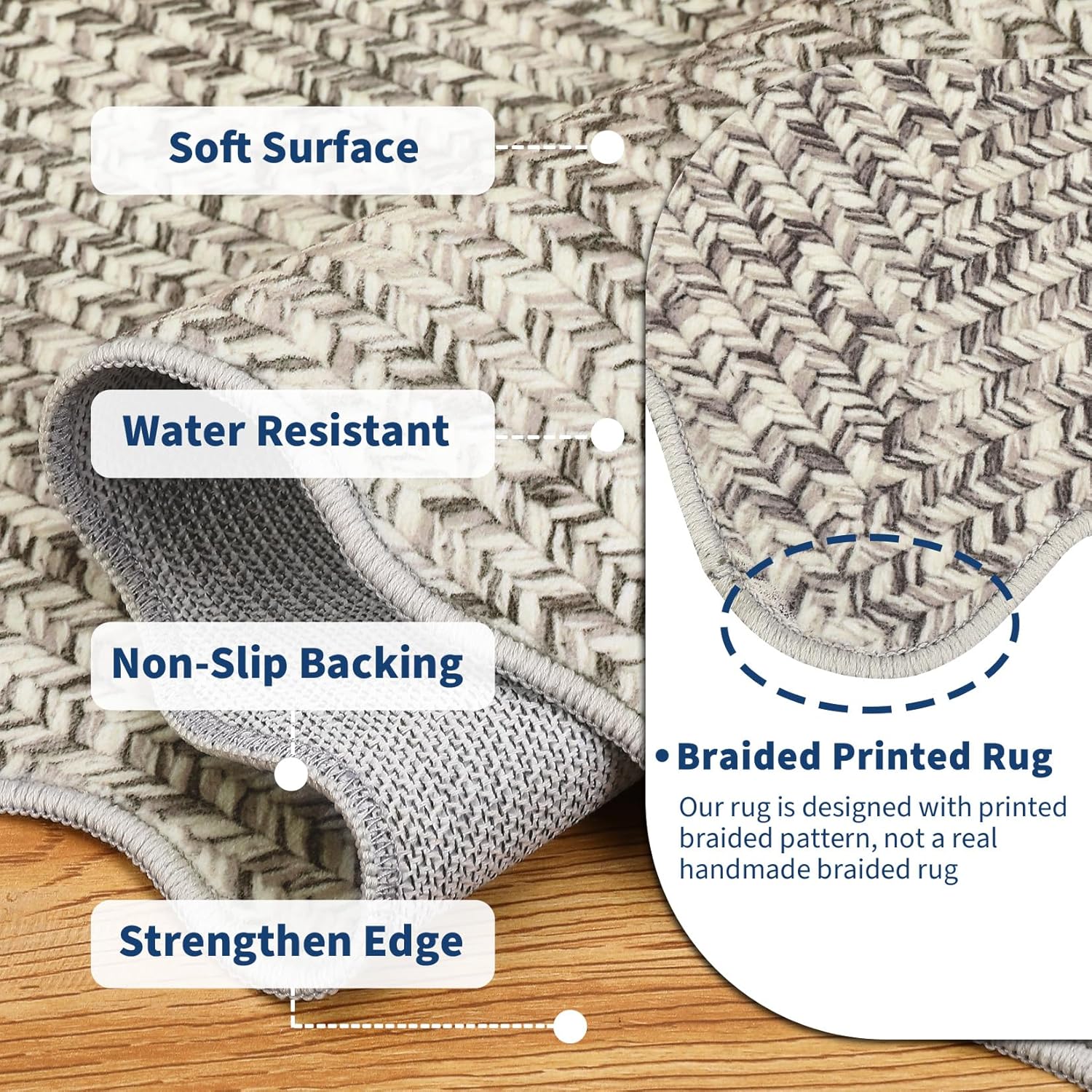 GarveeHome Printed Rug with Braided Pattern on it, Scalloped Washable Runner 2x8 Rugs for Entryway Non Slip Kitchen Runner Low Pile Hallway Rug Stain Resistant Carpet for Bathroom Laundry Room - Image 4