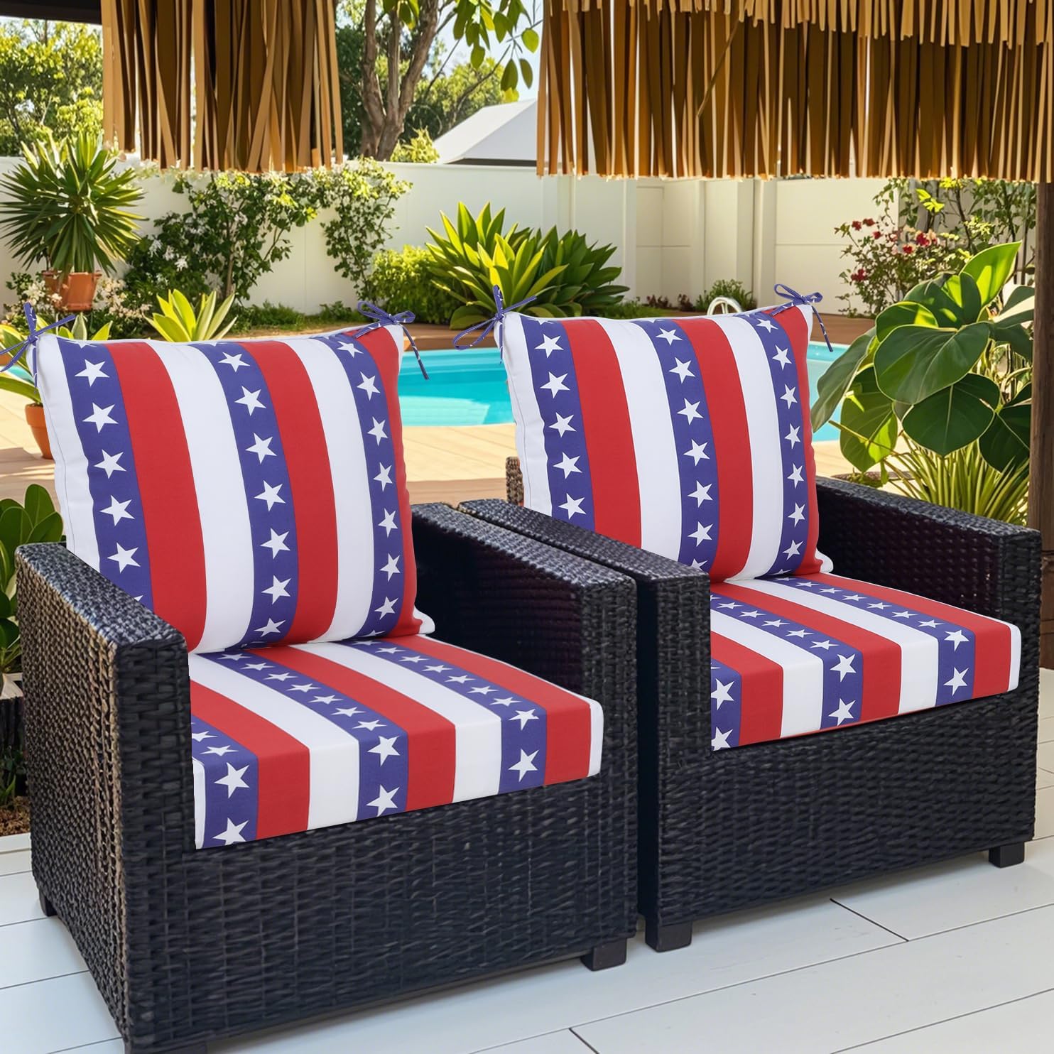 Only choice Outdoor deep seat Cushions 24 x 24in,Waterproof Fade Resistant Replacement seat Cushions with Handle and Remove Cover, Patio Cushions for Outdoor Furniture,Bench,Garden (Blue/Redlue/Red)