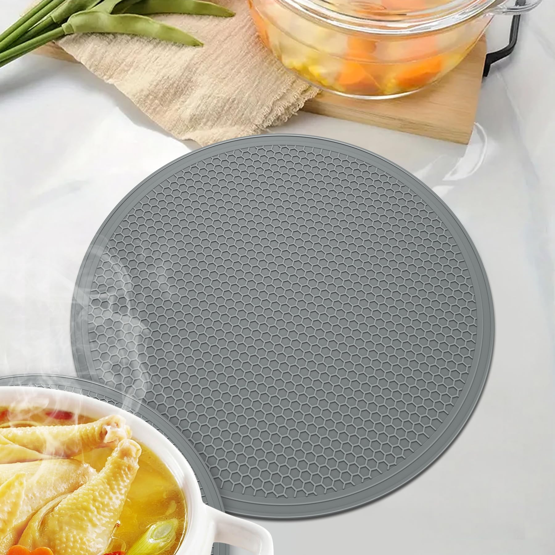 Trivets for Hot Dishes - Hot Pads for Kitchen Essentials Set Accessories, Silicone Pot Holders for Hot Pans, Desktop Mats for Kitchen Countertops, Home and Kitchen Essentials, Easy to Clean-Grey Grey-1 Pack
