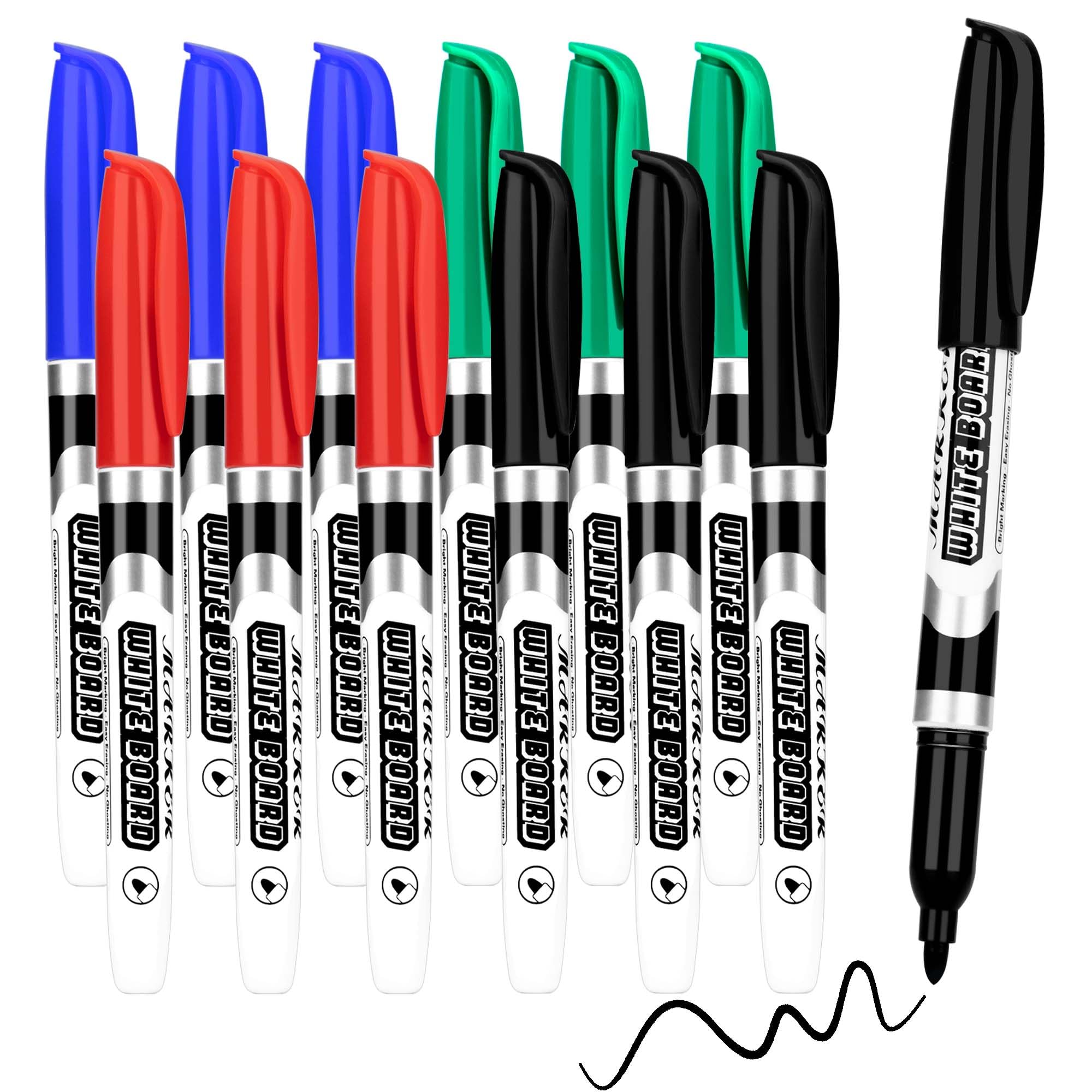 YUNAI Whiteboard Pens Coloured, 12PCS White board Markers Erasable Set Low Odor, Thin Fine Tip Dry Wipe Pens for Whiteboard School Office Classroom Teacher Family Supplies