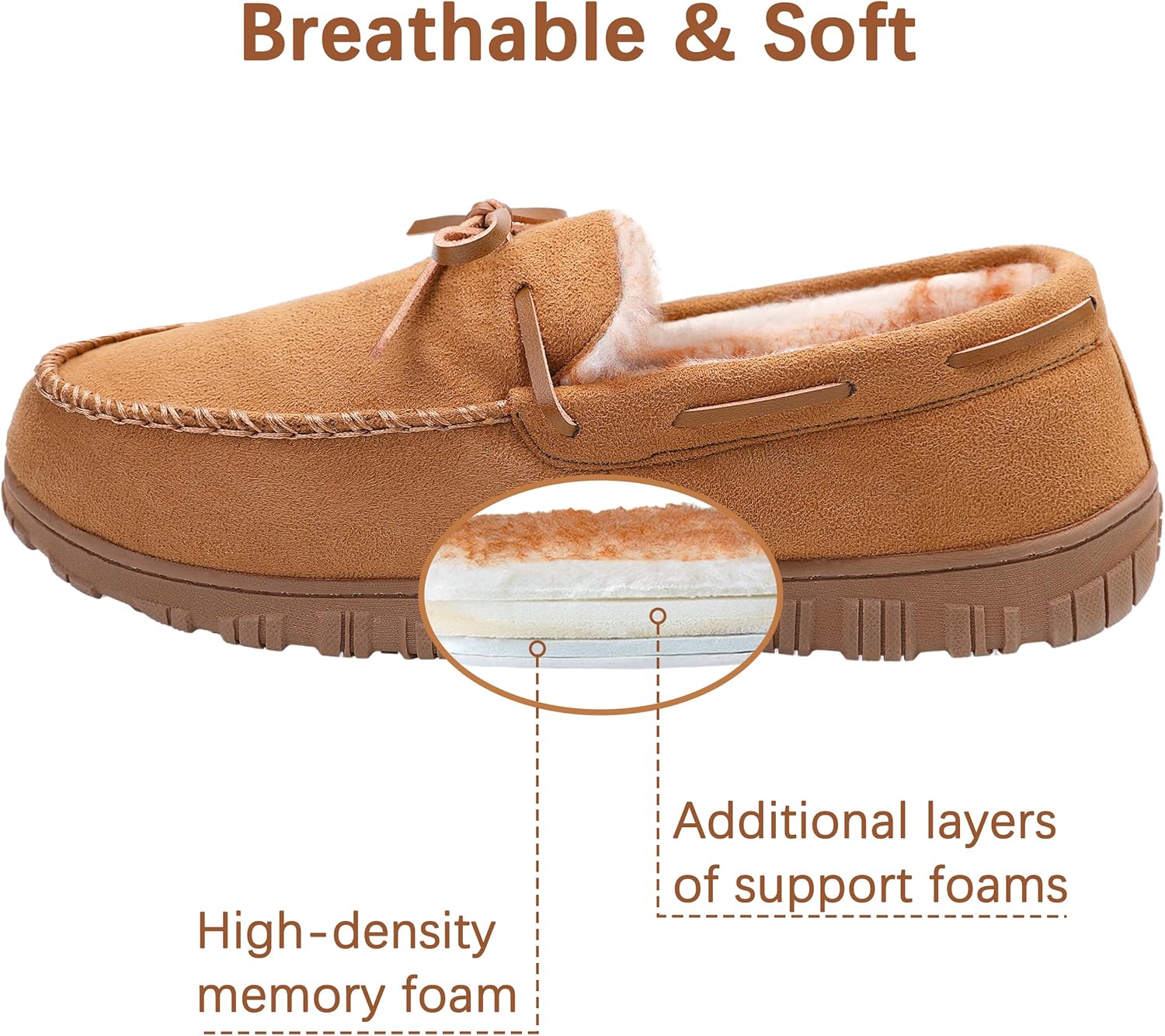 shoeslocker Men's Warm Soft Plush Memory Foam House Moccasin Slippers - Comfortable Non-Slip Indoor/Outdoor - Black, Beige, Brown - Image 6