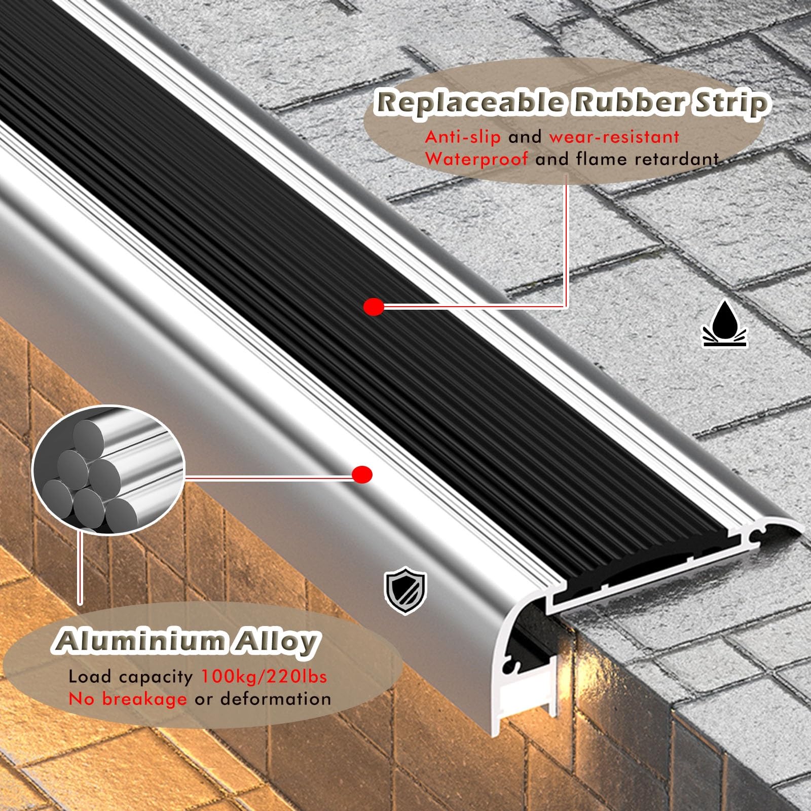 Wodoodporna aluminiowa listwa na nos na podczerwień z otworem na światło LED, antypoślizgowy ochraniacz Ed na schody, bieżniki - 5 sztuk, osłona podświetlenia 140 cm / 55in do kina, hotelu, domu