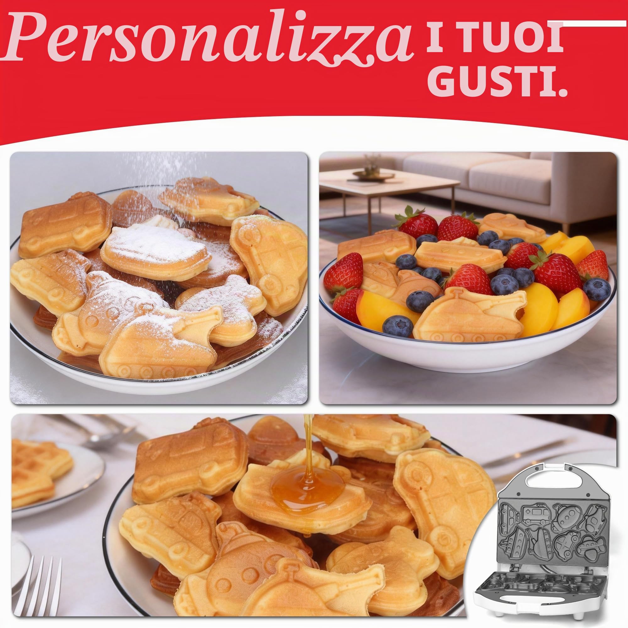 SugarWhisk Macchina per Waffle a Forma di Auto per Bambini, Mini Macchina per Waffle per Halloween e Natale, 8 Divertenti Mini Macchine per Pancake a Forma di Veicolo, Superficie Antiaderente, Ottimo