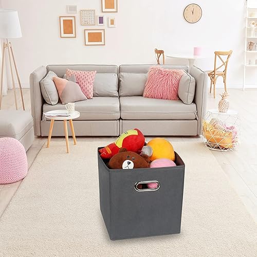 Vista 168 de Contenedores de almacenamiento de tela de tela, organizador de cubos de tela con asas dobles, cestas de almacenamiento plegables para el hogar