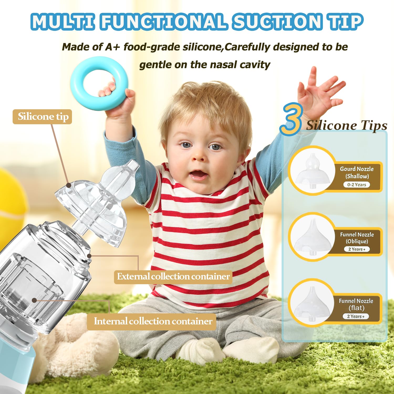Nasal Aspirator Baby, 5 Adjustable Suction Levels, Baby Nose Suckers with Soothing Music and Light - Image 3