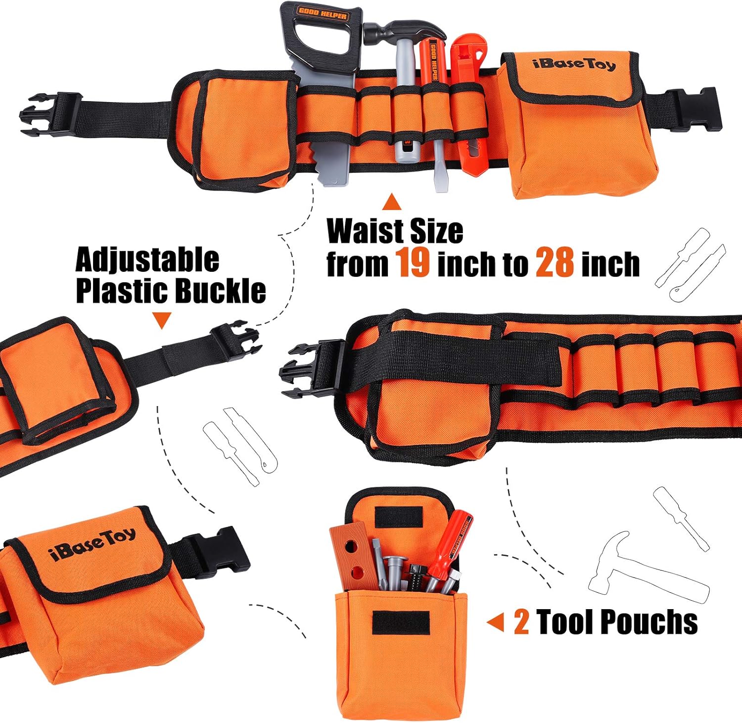 iBaseToy Kids Tool Set - 32 Pieces Pretend Play Construction Toy with Tool Box, Kids Tool Belt & Electronic Toy Drill, Toy Tool Set for Toddlers Boys Girls Ages 3 , 4, 5, 6, 7 Years Old : Toys & Games