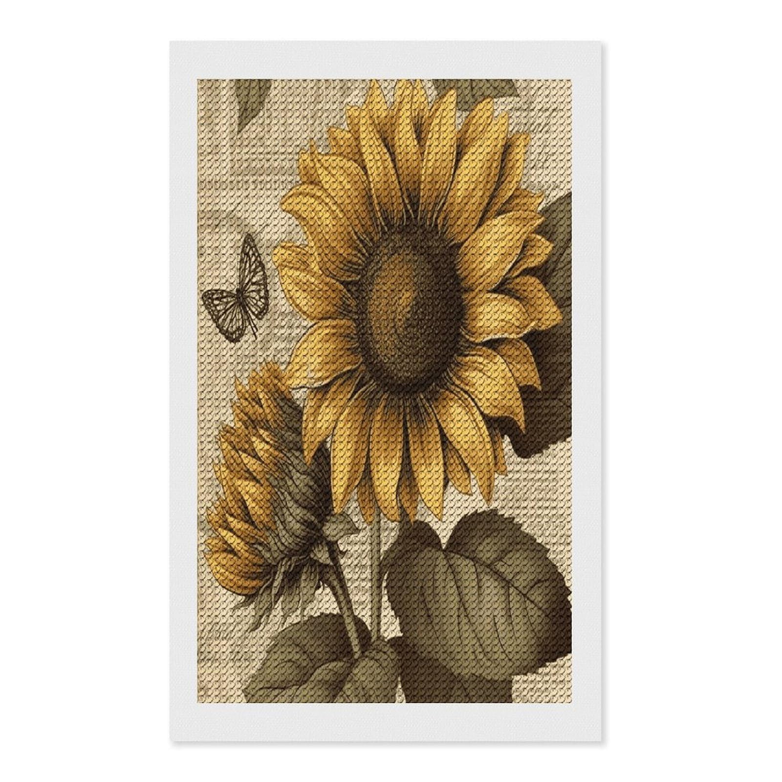 Retro Sunflower Diamond Art Kits for Adult Round Full Drill Diamond Dots Paintings for Beginner Picture Art DIY Diamond Painting Kits 5D Diamond Art Painting for Home Wall Decor 12"x20"