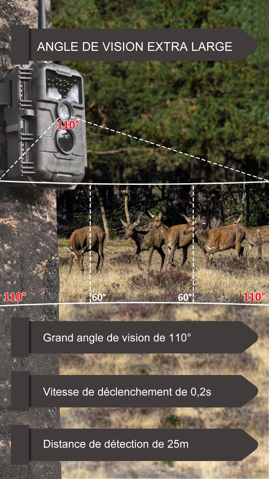 GardePro E6P Max Caméra de Chasse, WiFi, Batterie Rechargeable 8000 mAh, Carte SD Intégrée, 64MP 1296P, Caméra E6PMB No Glow Infrarouge Vision Nocturne, Champ de Vision Large de 110°