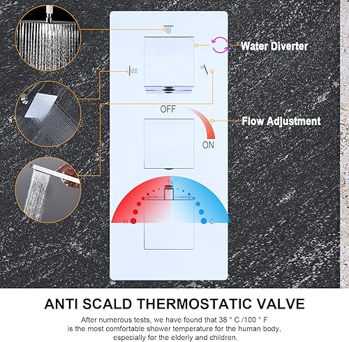 Miniatura 122 de Enga Sistema de ducha termostático doble, grifo de ducha de lluvia doble de montaje en pared de 12 pulgadas + 6 pulgadas, todas las funciones se Oro