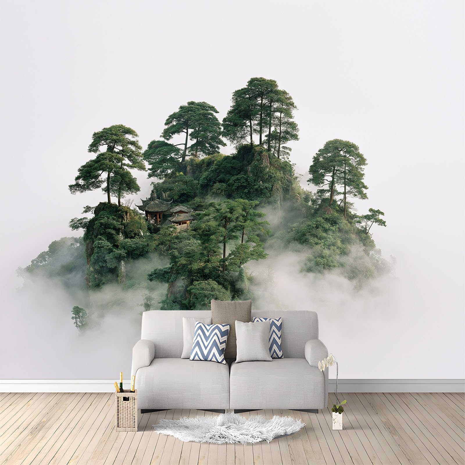 Tapisserie photo XXL zen paysage montagne papier peint intissé blanc effet 3D salon