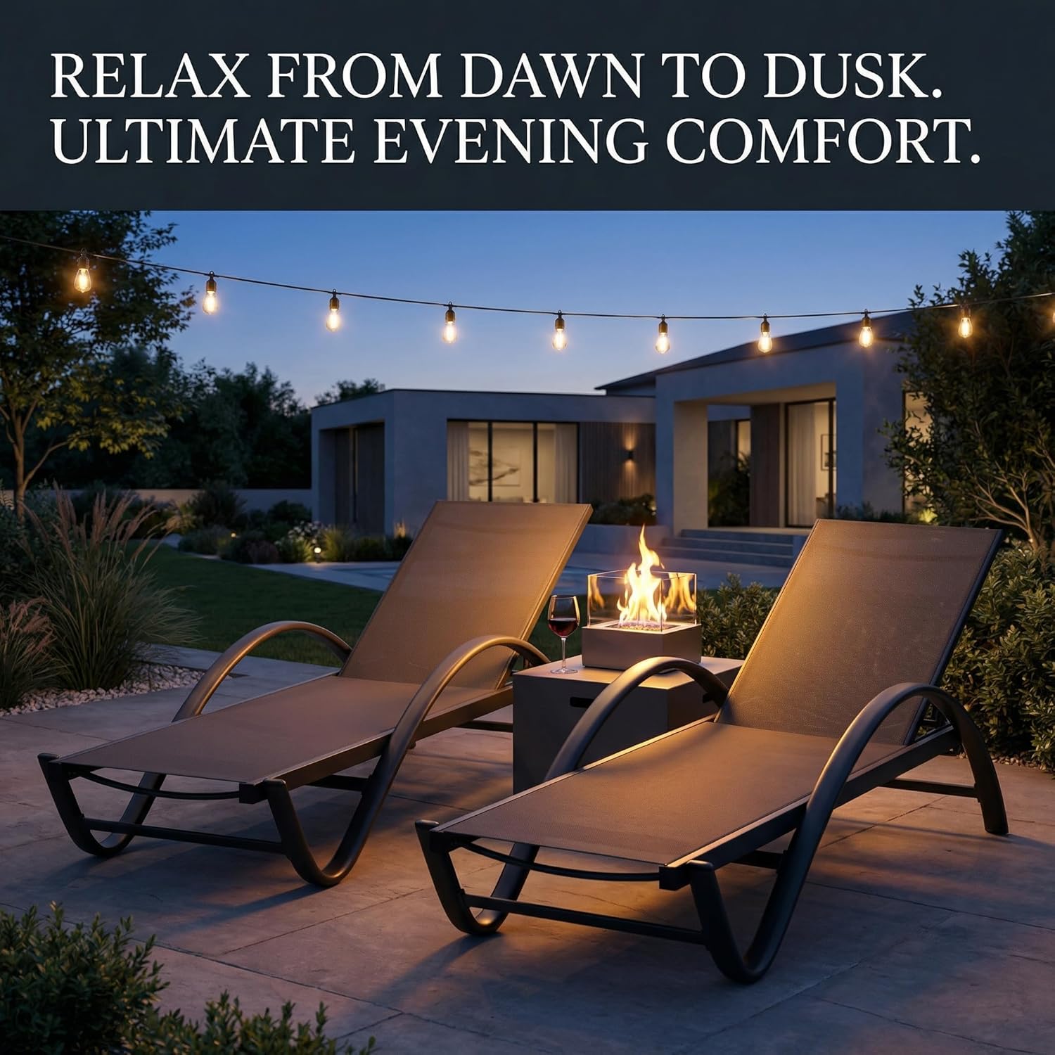 SUNLEI Chaise Lounge Chairs Outdoor Set of 2, Patio Lounge Chair with 5 Adjustable Positions, Textilene Pool Lounge Chairs, Aluminum Outdoor Chaise Lounger for Poolside, Beach, Backyard, Dark Grey