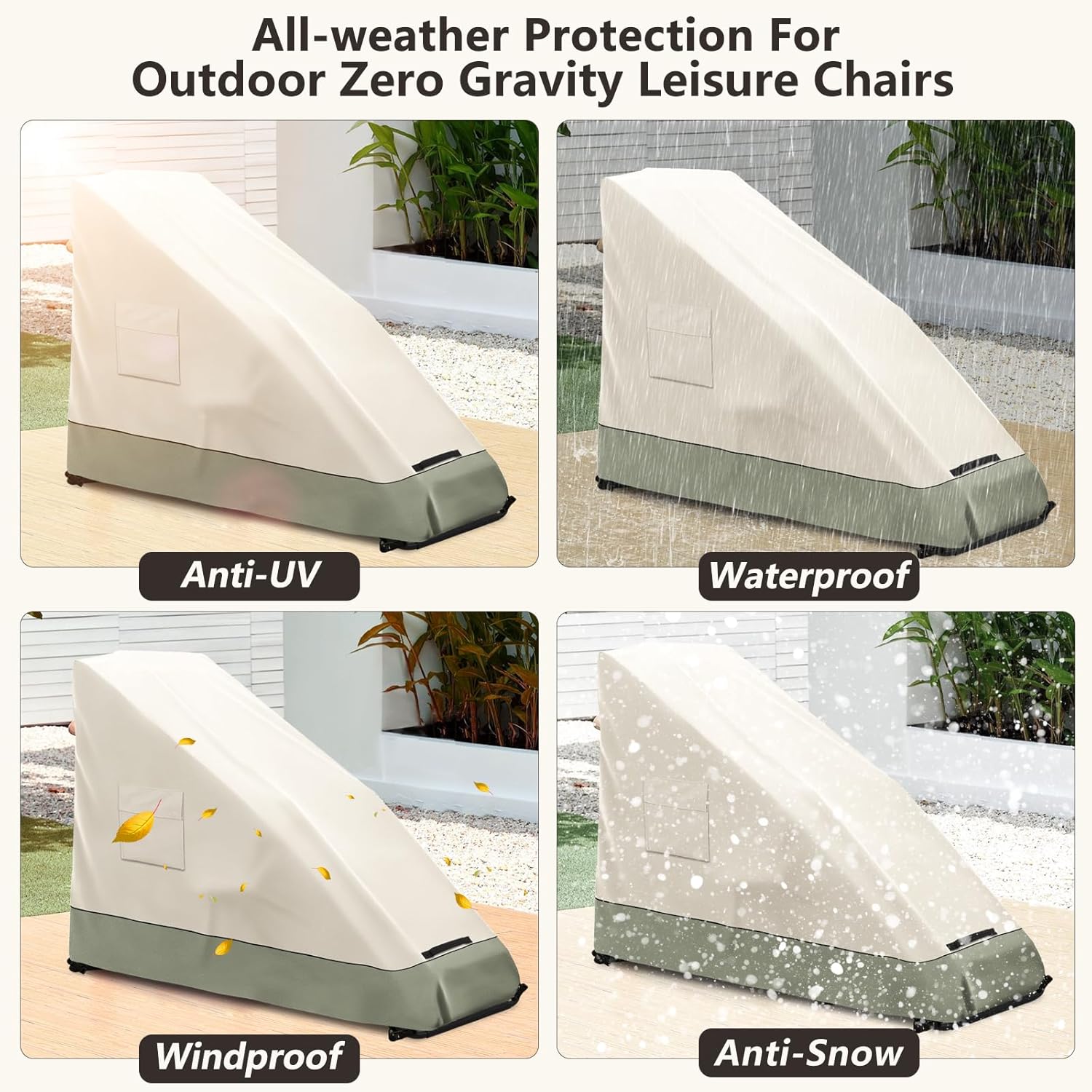 Zero Gravity Chair Cover XL,Outdoor Heavy Duty 600D Waterproof Zero Gravity Lounge Chair Cover,Patio Folding Zero Gravity Recliner Cover.Beige & Green,39" L x 31" W x 45" H.