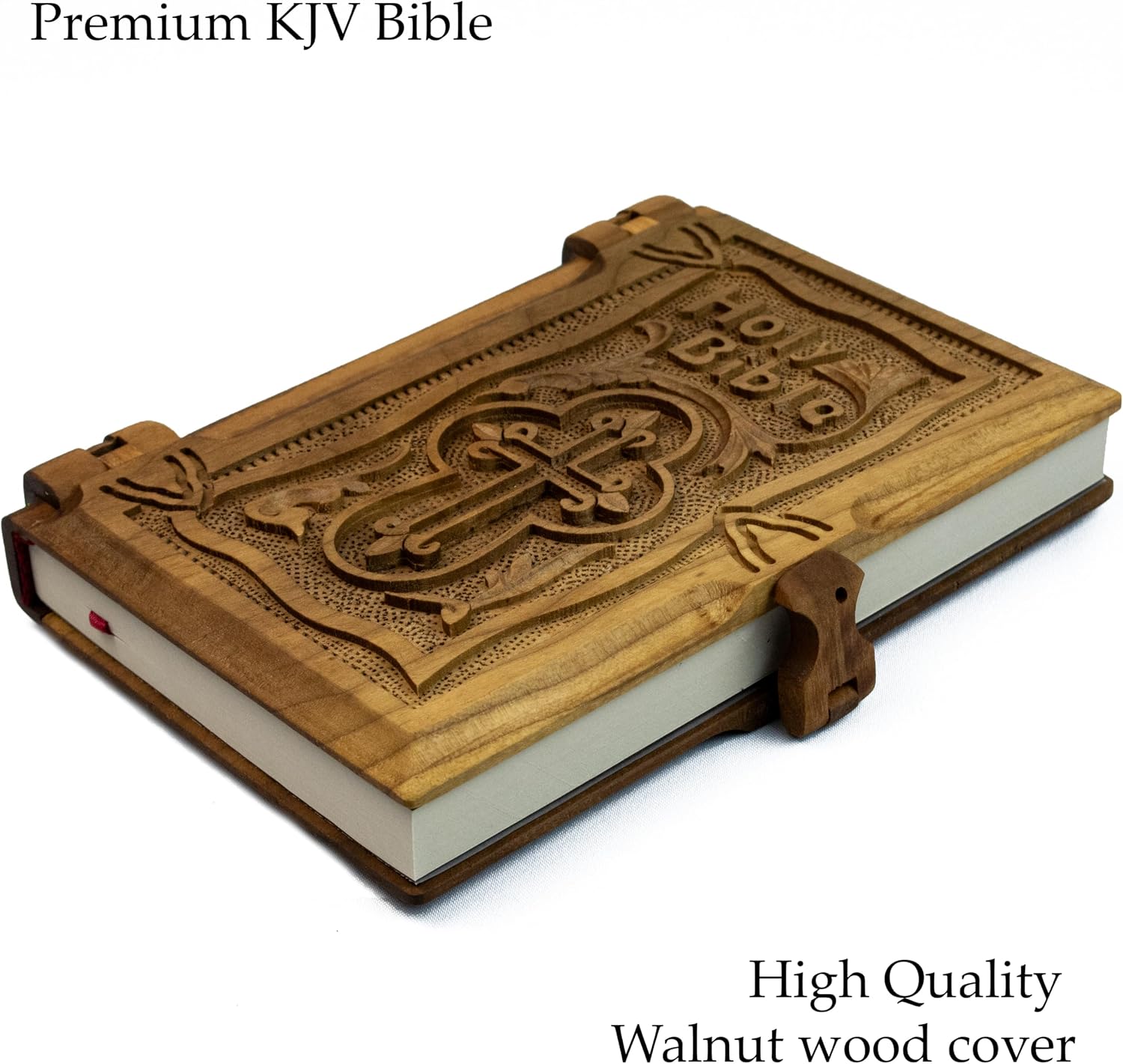 Hand Carved Walnut Wood Holy Bible English Easy to Read Version 8.6" 1040 Pages Wood Cover Bible