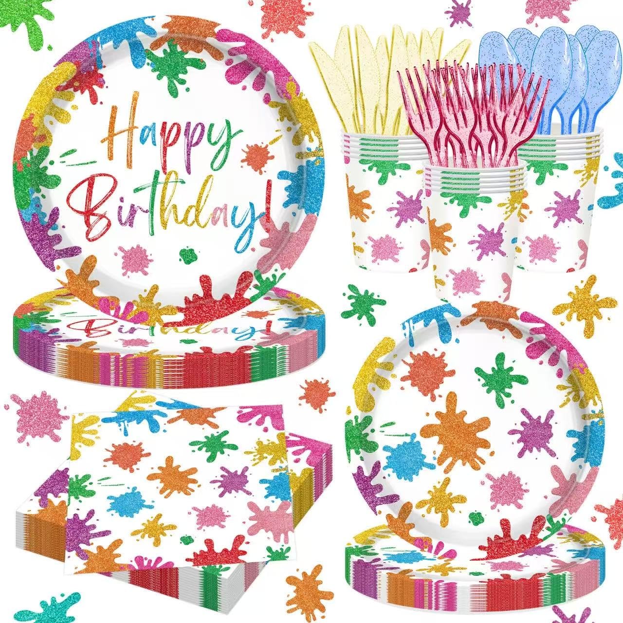 140PCS Paint Splatter Party Decorations, Painting Party Tableware Set Plates,Napkins,Cups for Art Painting Party Supplies Birthday Baby Shower