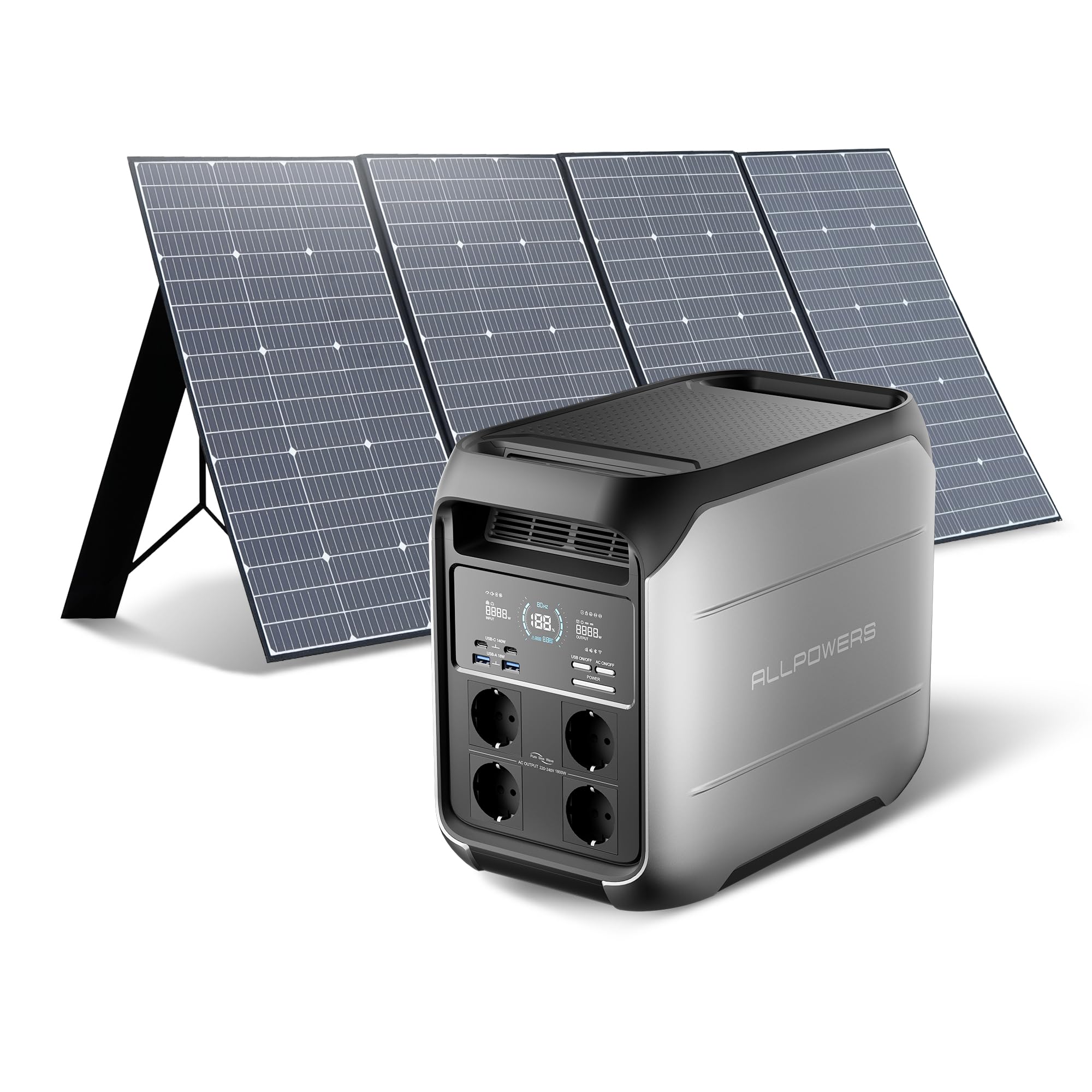 ALLPOWERS VOLIX P1800 power station portatile con pannello solare 400W | LFP Batteria 1024Wh, 4 Uscite CA 1800W, 140W USB-C Stazione di Energia Portatile Alimentazione per campeggio e emergenze