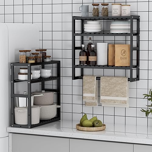 Miniatura 4 de PPN Toallero de baño, estantes de almacenamiento sobre el inodoro con toallero, 100% bambú, altura ajustable, estante flotante de pared para espacio