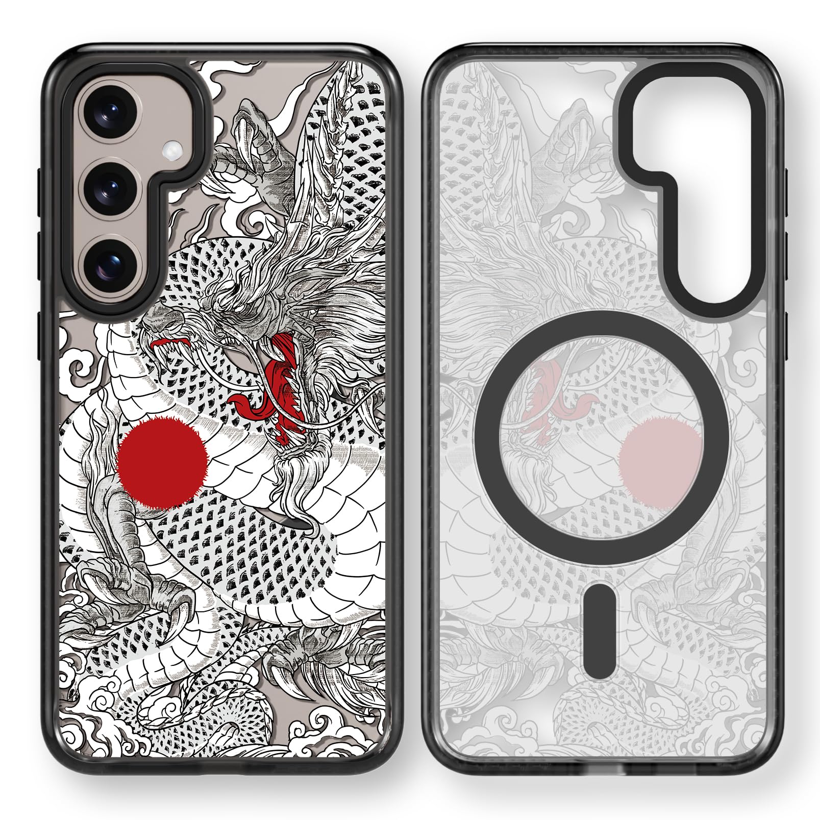 Rosarnnah for Samsung Galaxy S24 Case Aesthetic Black, Chinese Dragon | Compatible with Magsafe 6.2" Phone Case, Cute Funny Pattern Design for Girls Women, Durable Shockproof 6.6ft Drop Protection Chinese Dragon(M24) Magnetic Case Samsung Galaxy S24