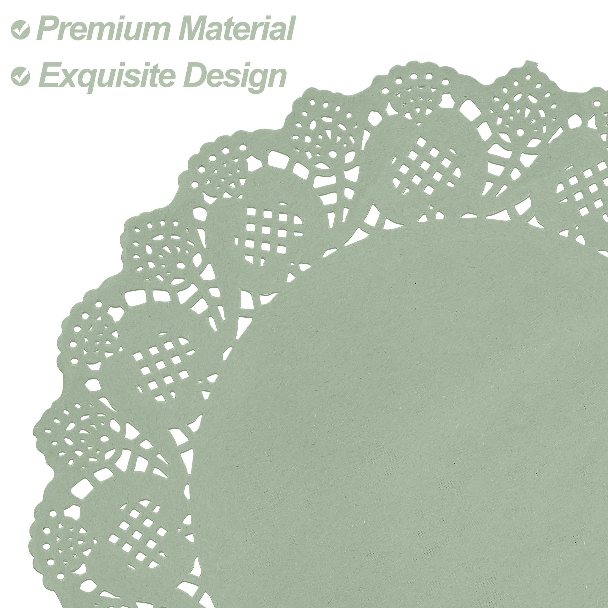 MCEAST Paquete de 300 tapetes Redondos de Papel Verde Salvia de 13.5 Pulgadas, manteles Individuales de Papel de Encaje rústico, tapete desechable para Alimentos, Pasteles, Manualidades, Fiestas