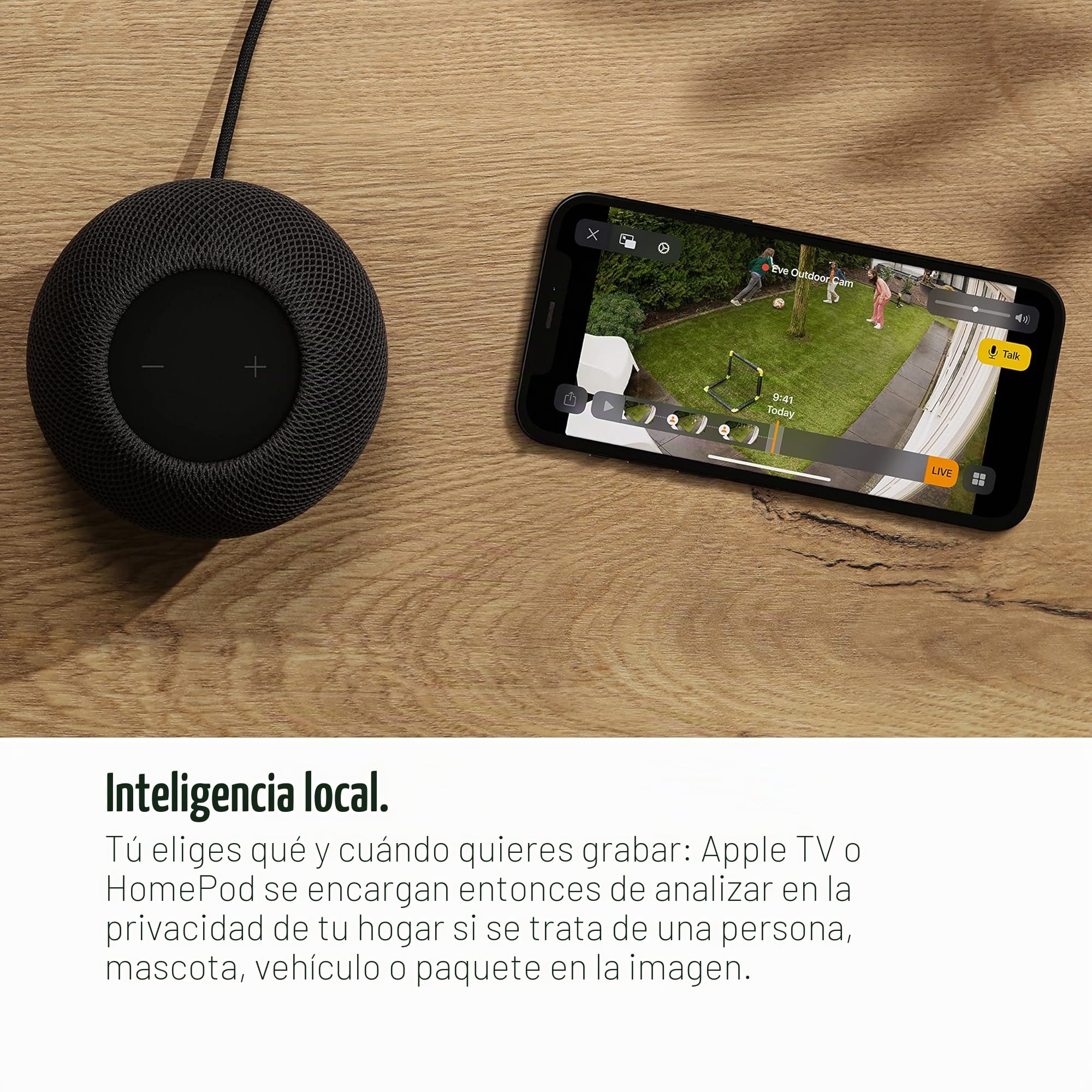 Eve Outdoor Cam – cámara segura con foco, máxima seguridad y privacidad (HomeKit Secure Video), 1080p, visión nocturna, Wi-Fi (2,4 GHz), sensor de movimiento, comunicación bidireccional