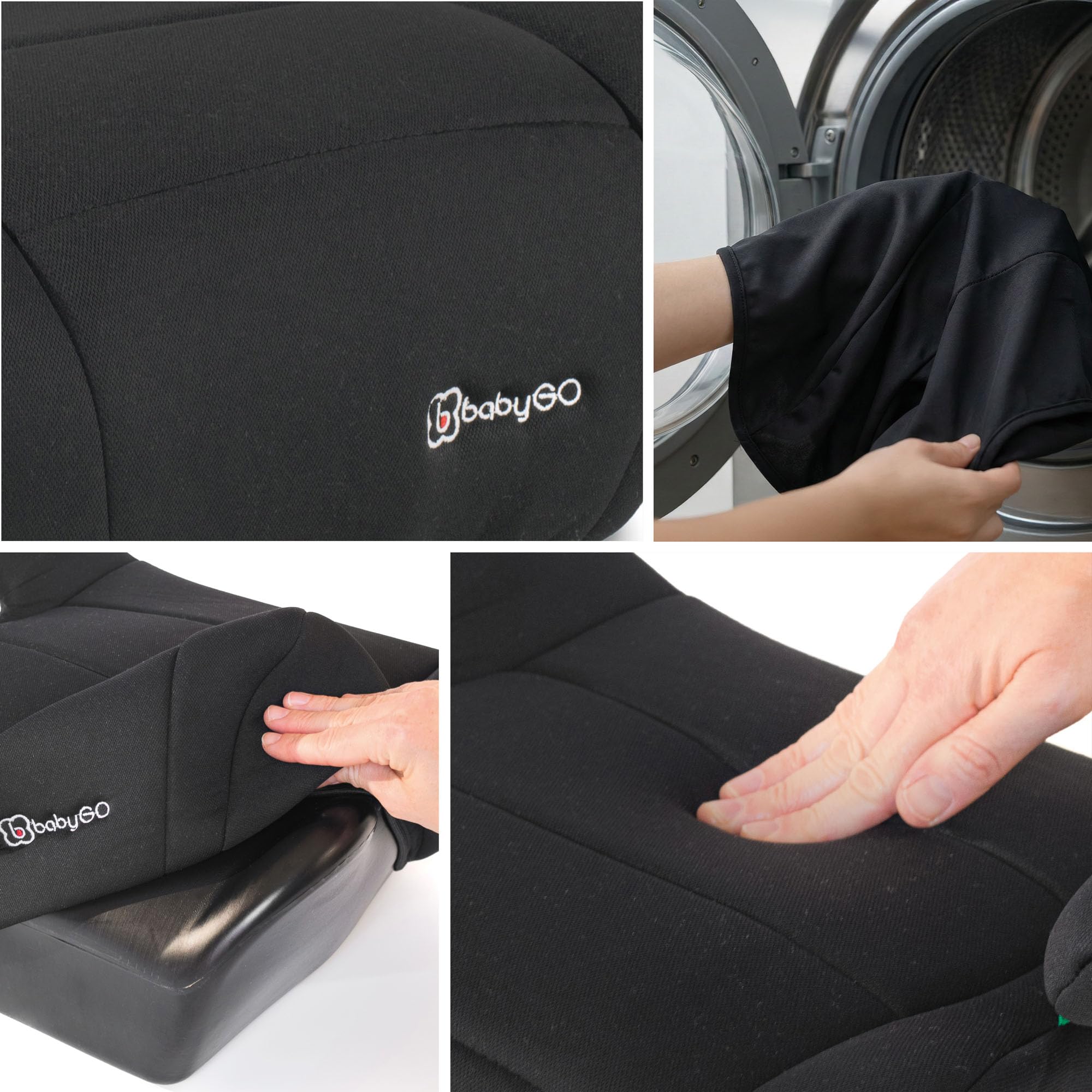 babyGO Podwyższenie siedzenia Booster zgodnie z nową normą I-Size – podwyższenie fotelika dziecięcego – fotelik samochodowy dla dzieci (125-150 cm), kolor czarny