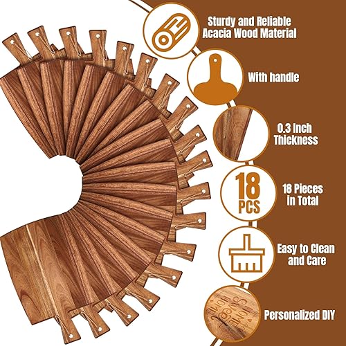Vista 3 de Irenare Juego de 18 tablas de cortar lisas con asas, grabado láser, charcutería de madera, tabla de cortar para servir a granel para bricolaje