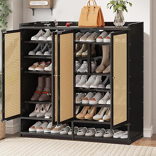 Miniatura 10 de Zapatero alto con puertas acrílicas, armario de zapatos de bambú de gran capacidad de 10 niveles, 40-45 pares de zapatero independiente y Color