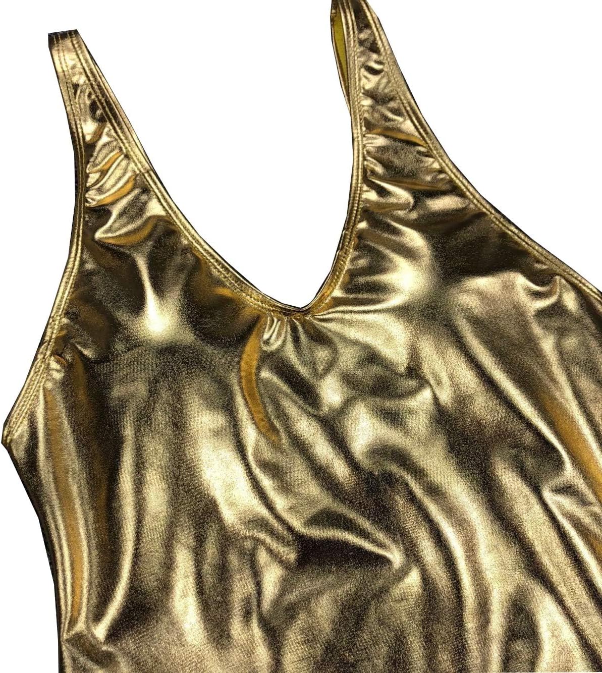 YAUASOPA Women's Metallic One Piece Push Up Swimsuit Scoop Neck Backless Bathing Suit Shiny Solid Beachwear Thong Bodysuit