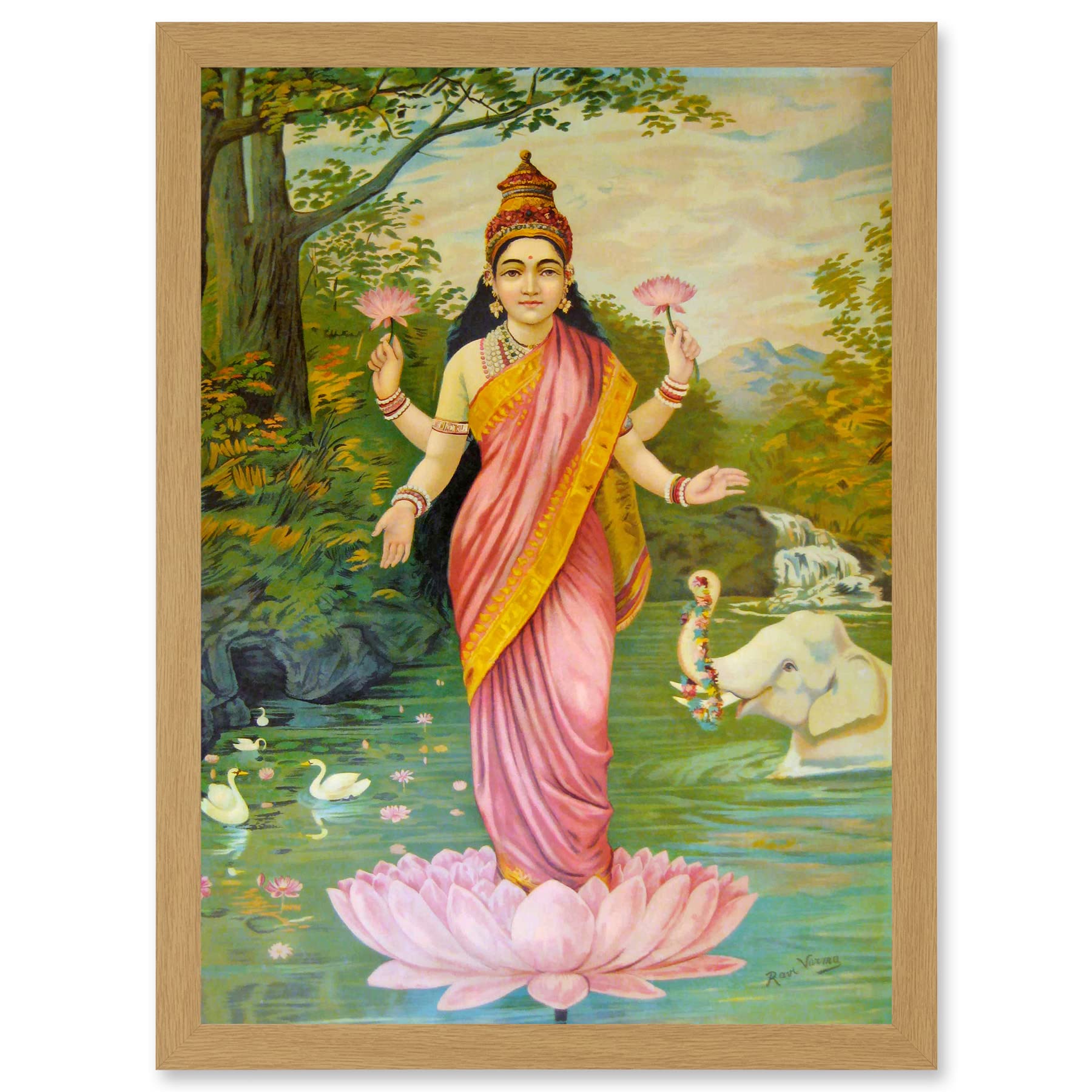 Artery8 Varma Hindu Goddess Lakshmi A4 Artwork Framed Wall Art Print